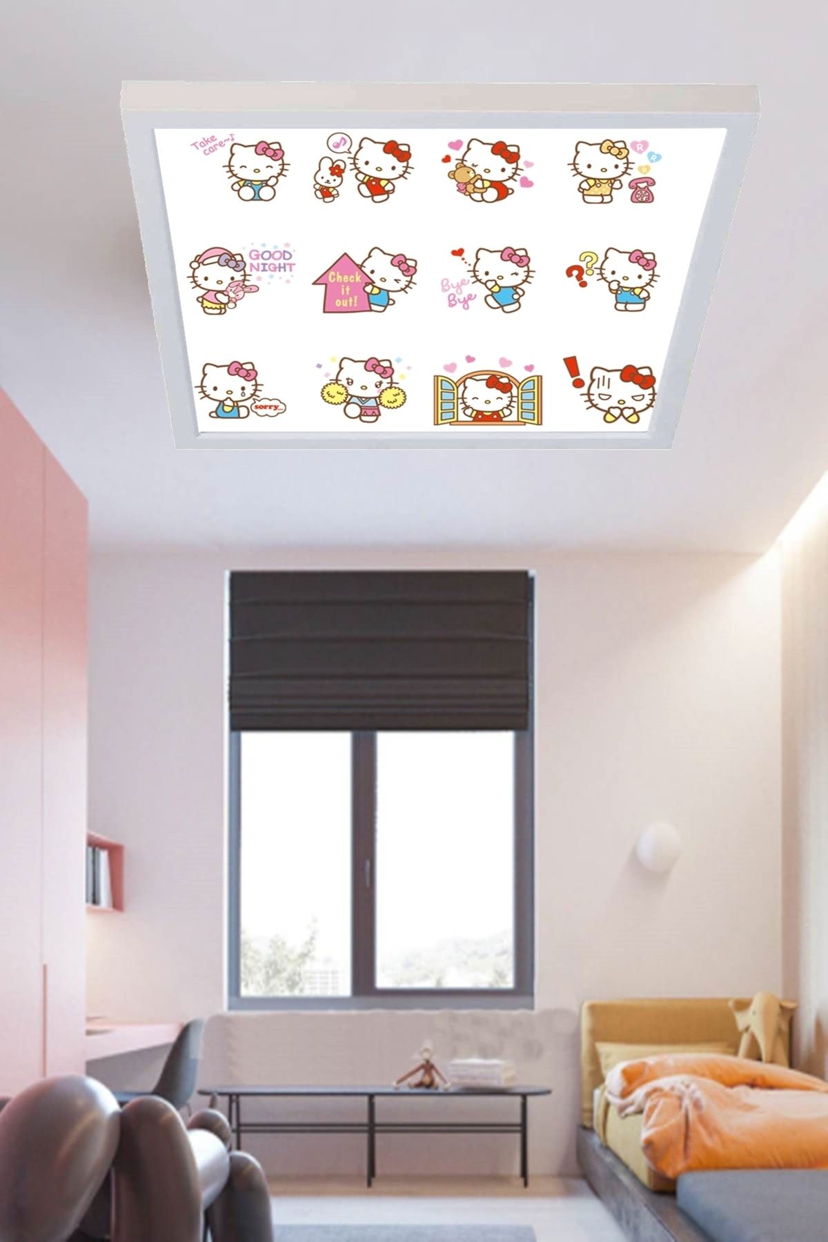 Gökyüzü Panel Hello Kitty Emoji Led Avize Özel Baskı Ledli Tavan Lambası