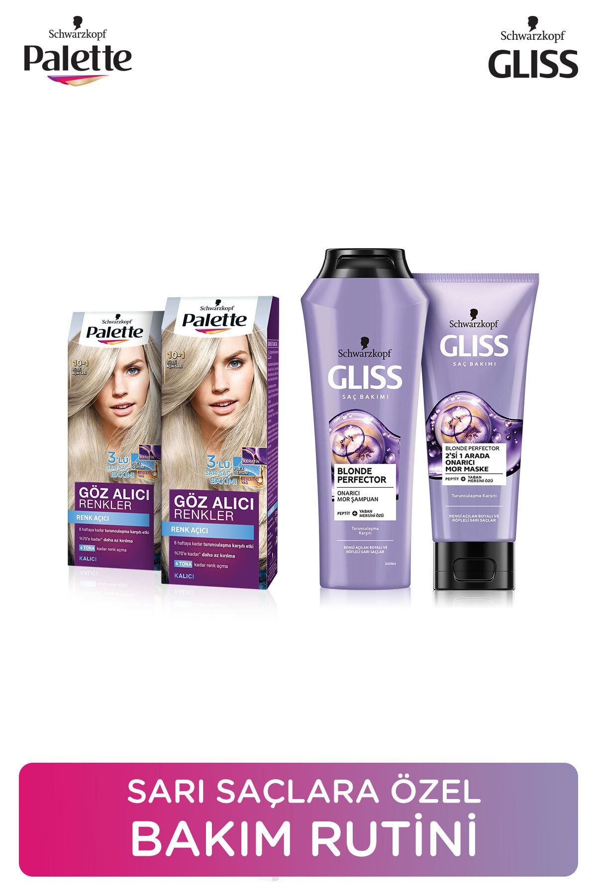 Gliss 10-1 Küllü Açık Sarıx2 Adet+blonde Perfector Mor Şampuan 250ml+blonde Perfector Mor Maske 200ml