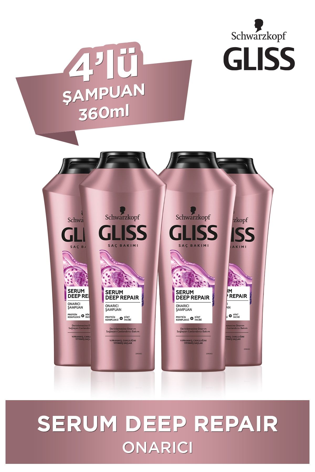 Gliss Serum Deep Repair Onarıcı Şampuan - Protein Kompleksi Ve Hint Inciri Ile 360 ml X 4 Adet