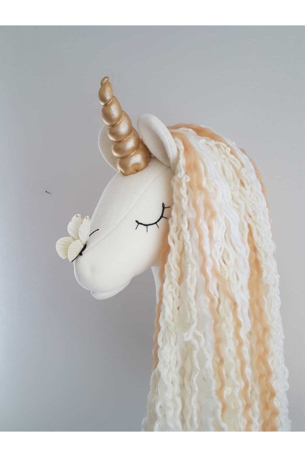 minibellababy Unicorn Büst Duvar Dekoru Krem Beyaz Kahverengi Saç Burnu Kelebekli