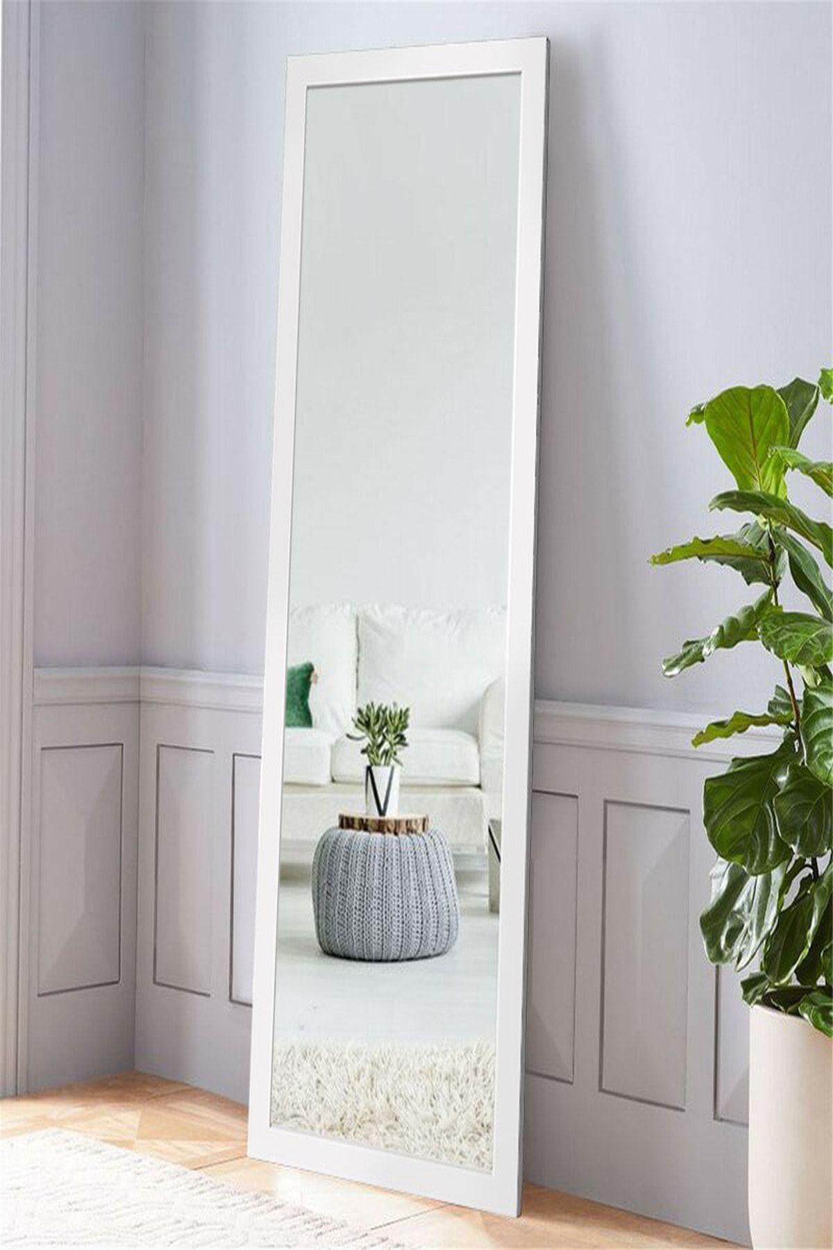 Hüma's Beyaz Ahşap Dekoratif Retro Boy ve Duvar Aynası 160 X 58 cm