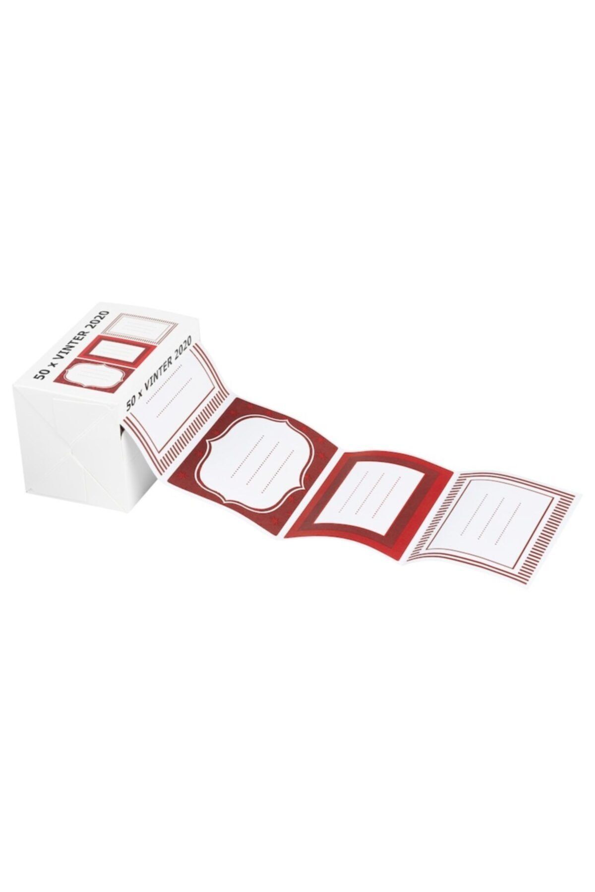 IKEA Vınter Kırmızı Beyaz 50 Adet Hediye Paketi Etiketi Çıkartma 81x55 Mm