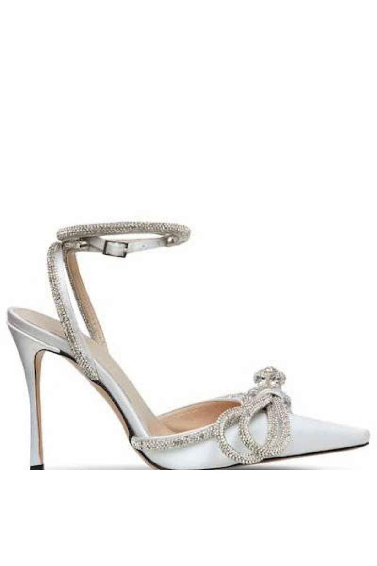 secret style Daphne Beyaz Saten Kristal Taşlı Abiye Topuklu Ayakkabı
