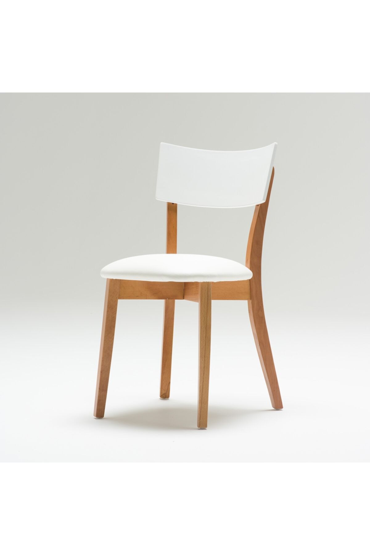 MOBİLYA CİNİ Mutfak Sandalye Iskandinav Natürel Cilalı Ahşap Ayak Deri Döşemeli Sandalye