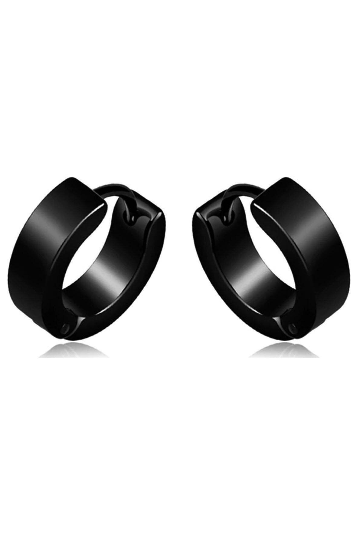 Kravatkolik Siyah Renk Çember Unisex Çelik Küpe Ear05