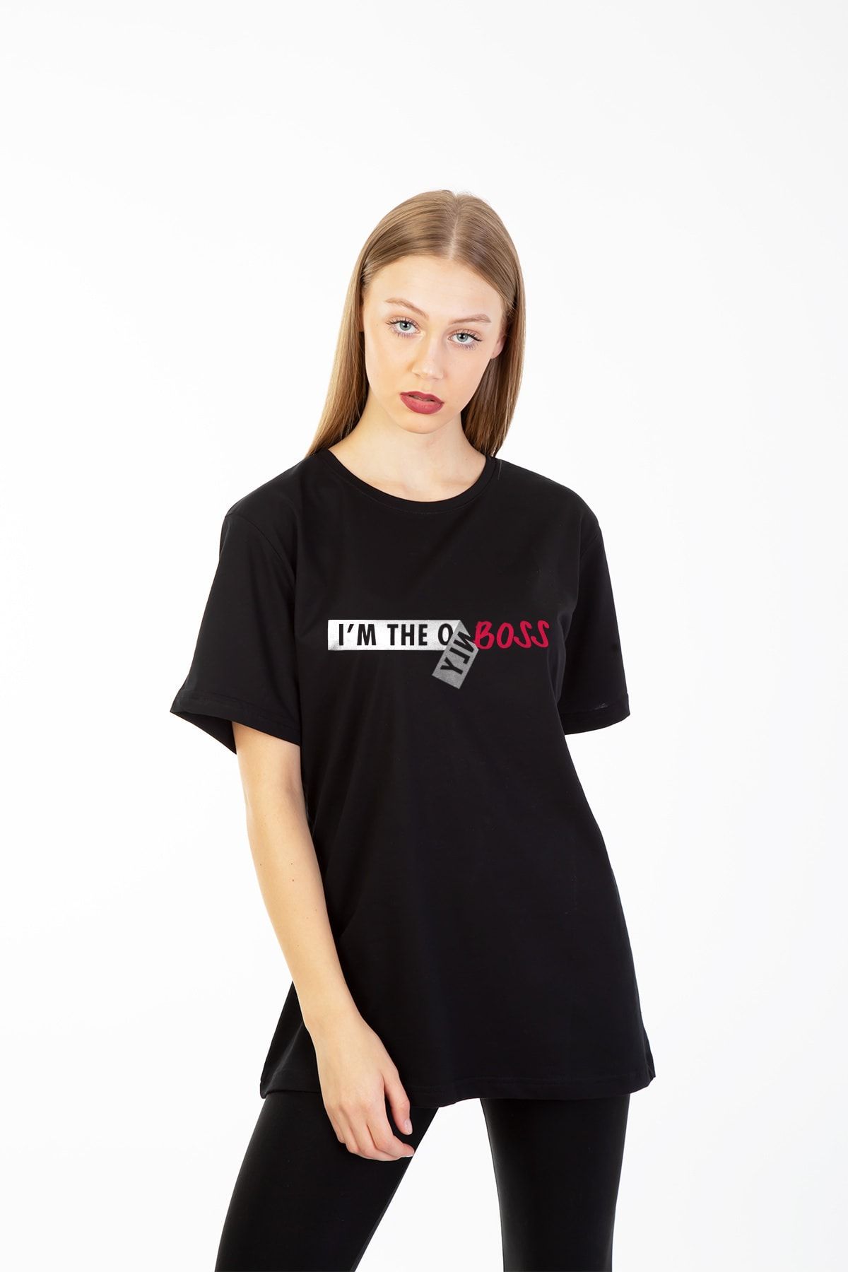 BİLTEKS DİJİTAL Kadın Siyah Baskılı T-shirt