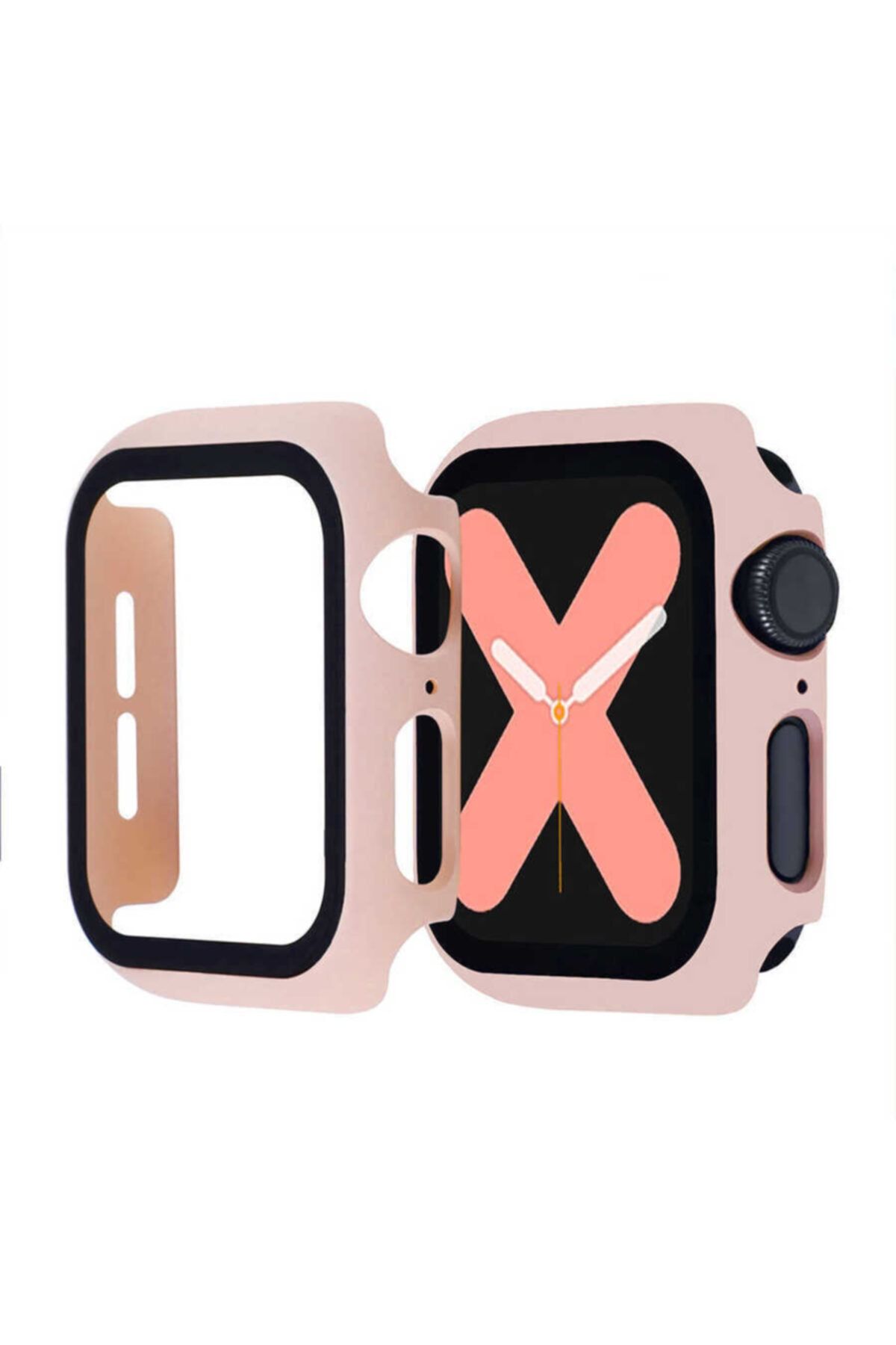 Nezih Case Apple Watch Seri 2 3 4 5 6 Se 44mm Kasa Ve Ekran Koruyucu 360 Tam Koruma Gard Açık Pembe