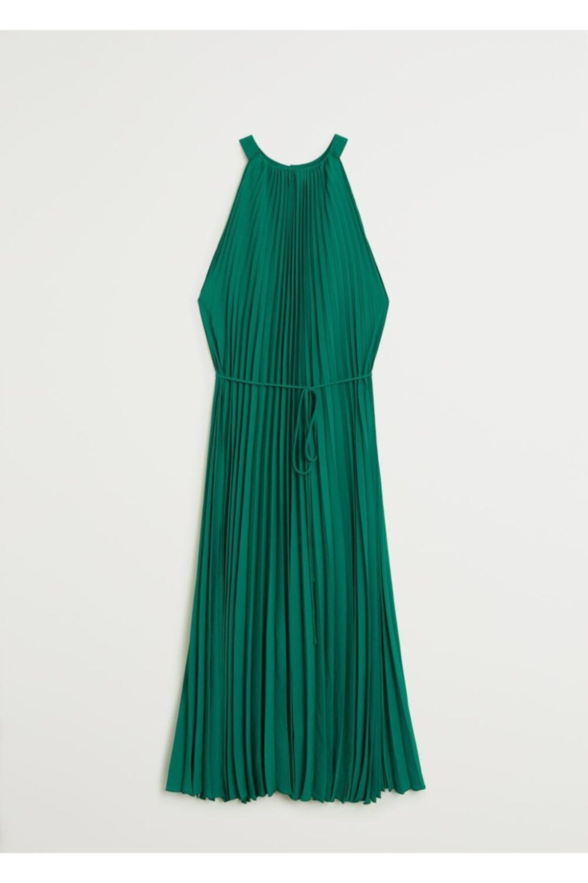 MANGO Kadın Zümrüt Yeşili Pilili Kemerli Elbise 67059025