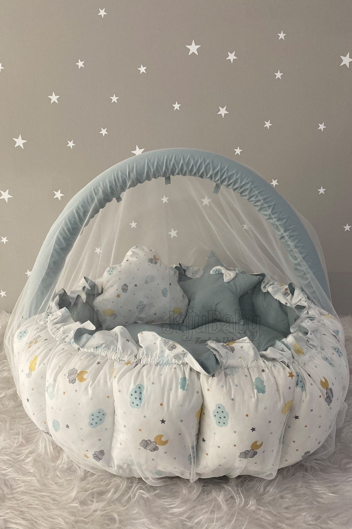 Jaju Baby Nest Sevimli Bulutlar Açılır-kapanır Oyun Minderi Jaju-babynest Anne Yanı Bebek Yatağı