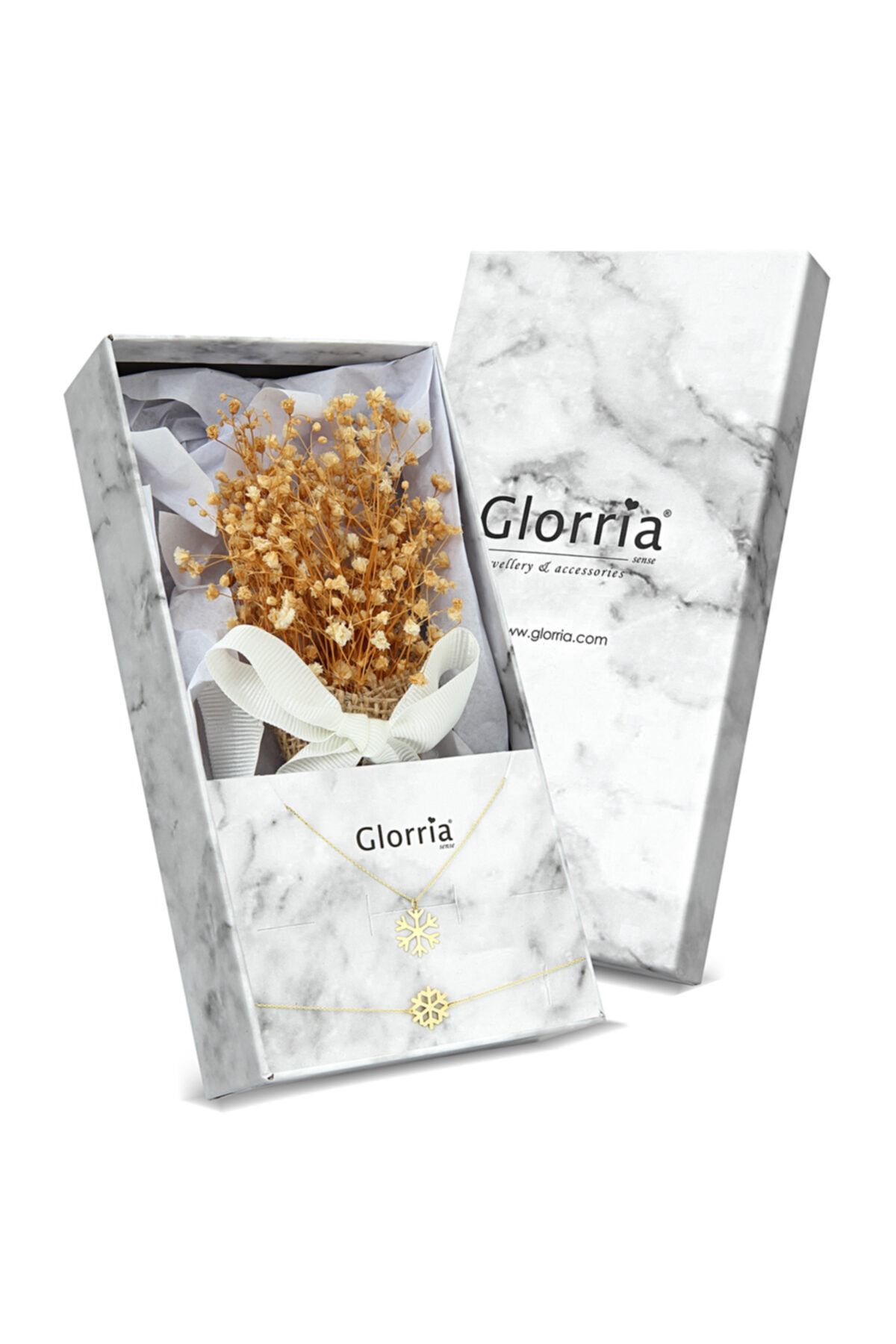 Glorria Kadın Altın Kar Tanesi Kolye Bileklik Çiçekli Hediye Seti - Sv0078-hs
