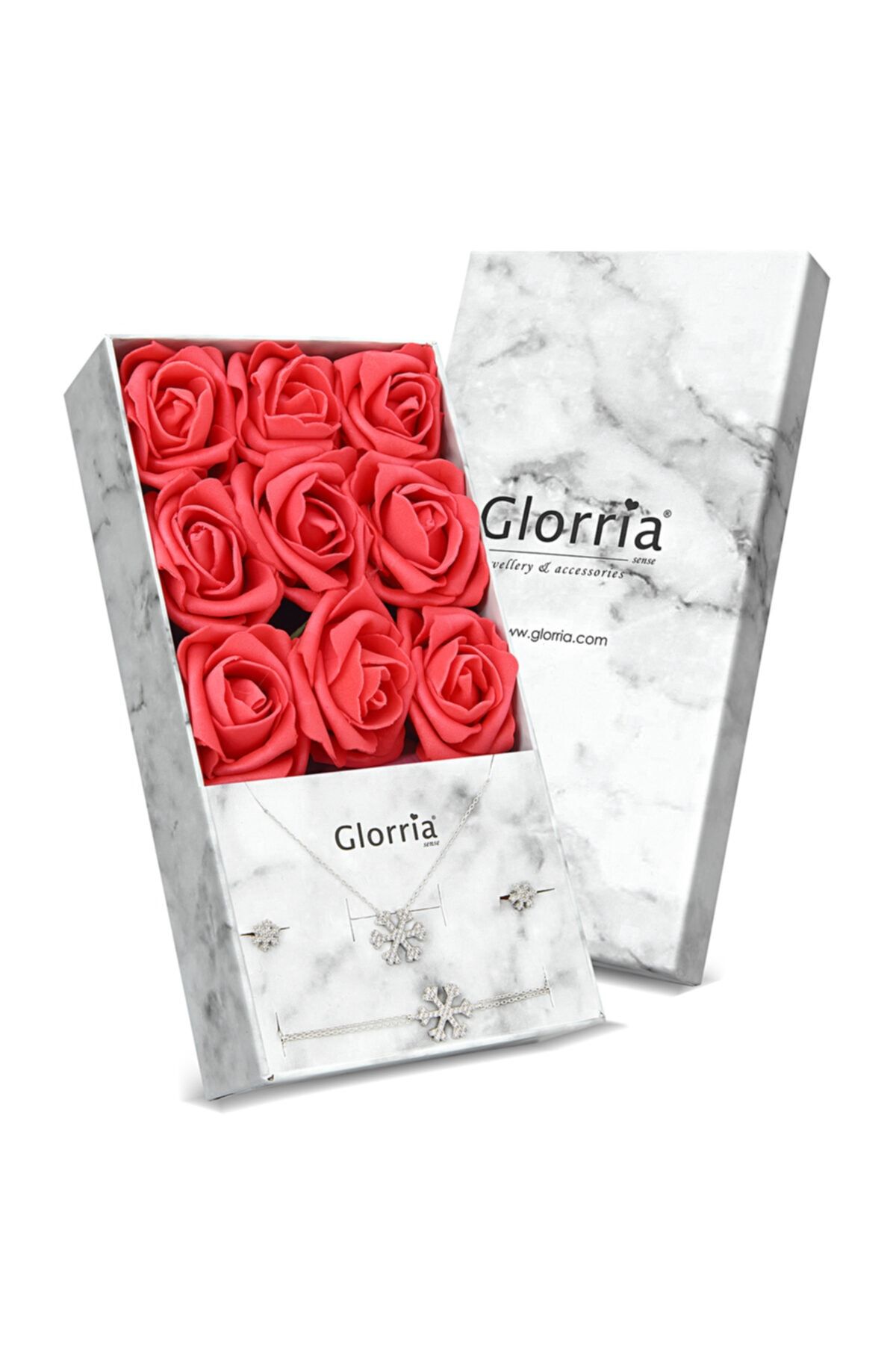 Glorria Kadın Gümüş Kar Tanesi Kolye Bileklik Küpe Çiçekli Seti - Eg0212-hs