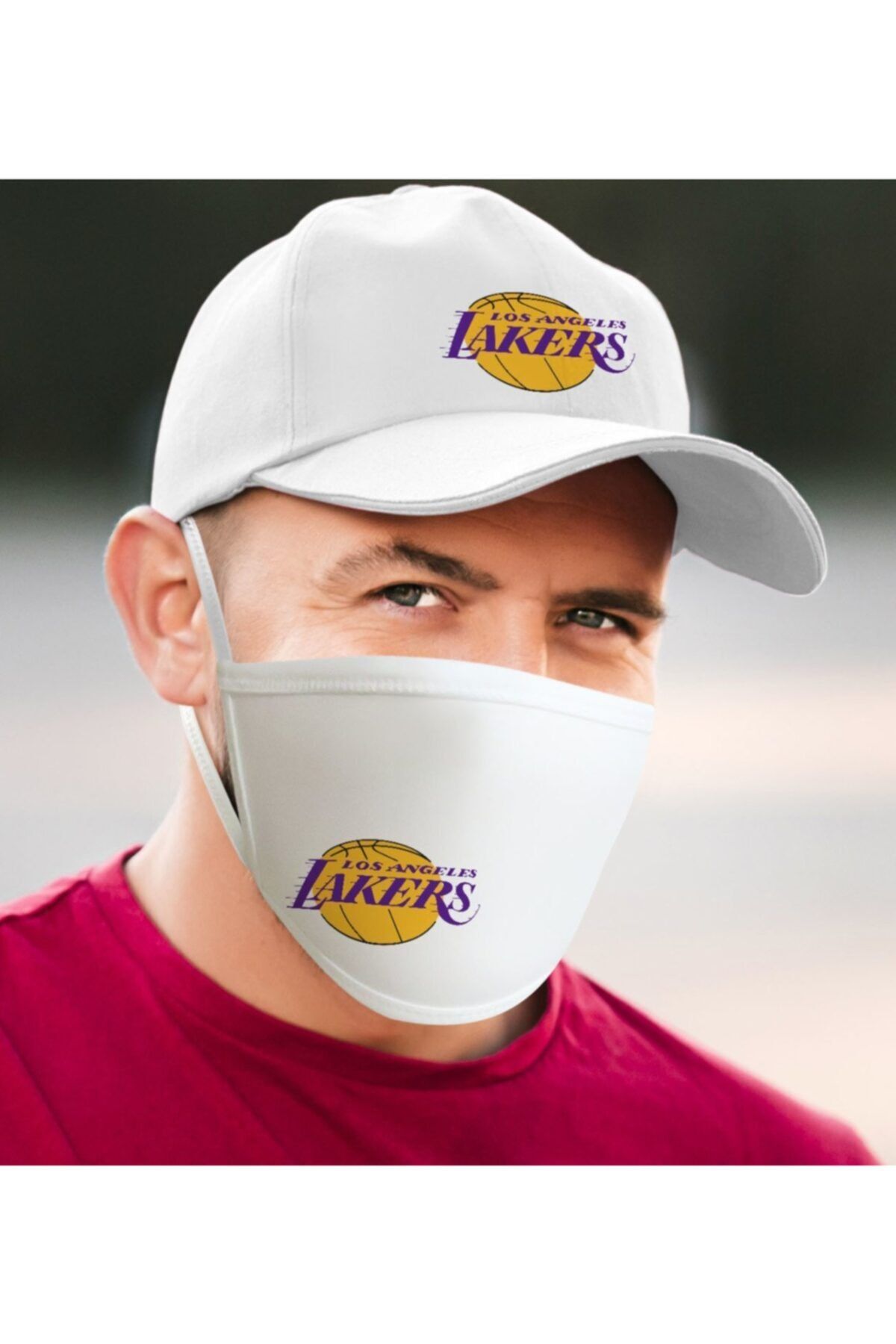 BK Nba Los Angeles Lakers Beyaz Şapka Ve Yıkanabilir Maske Seti