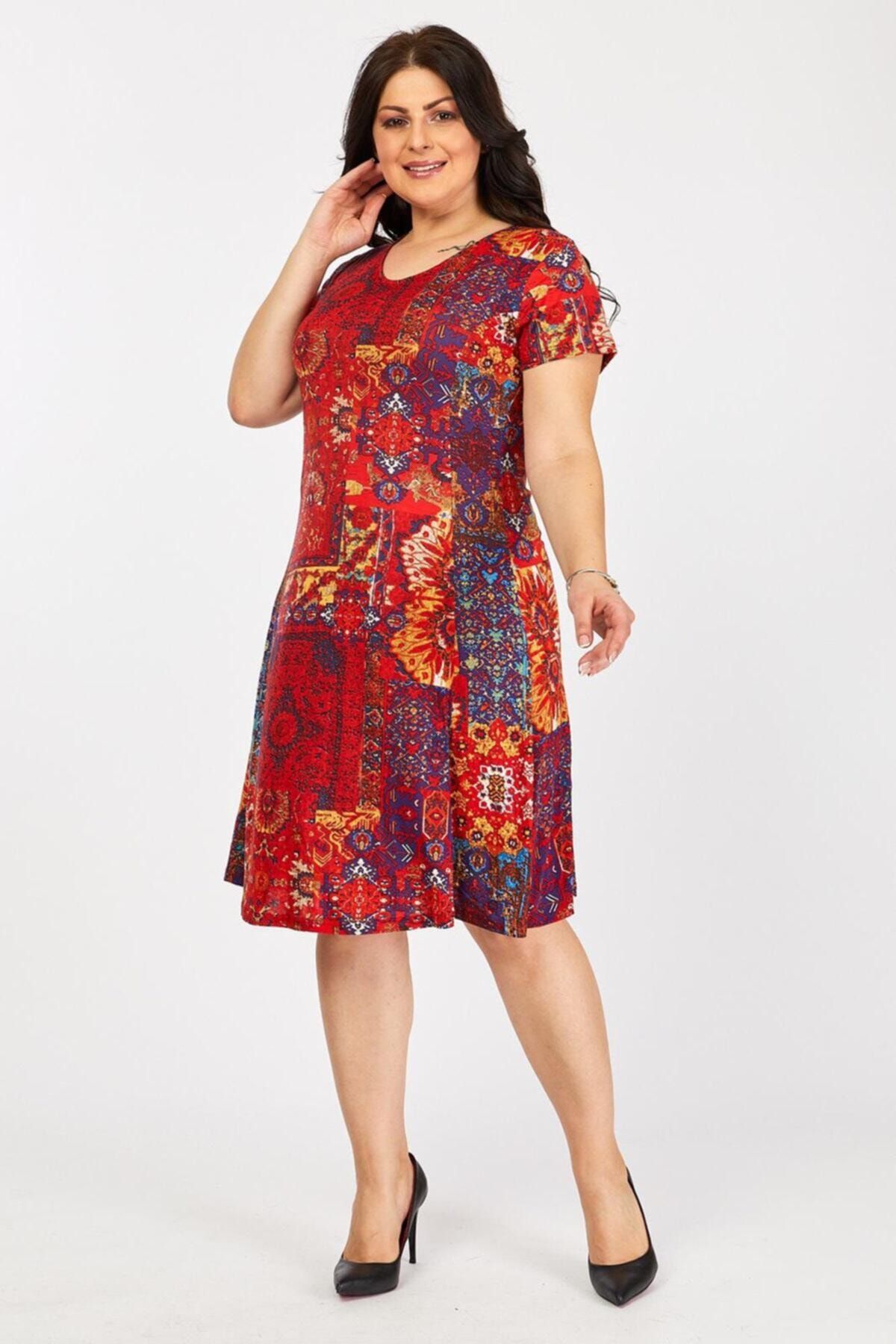 Genel Markalar Kadın Kırmızı Etnik Desenli Elbise