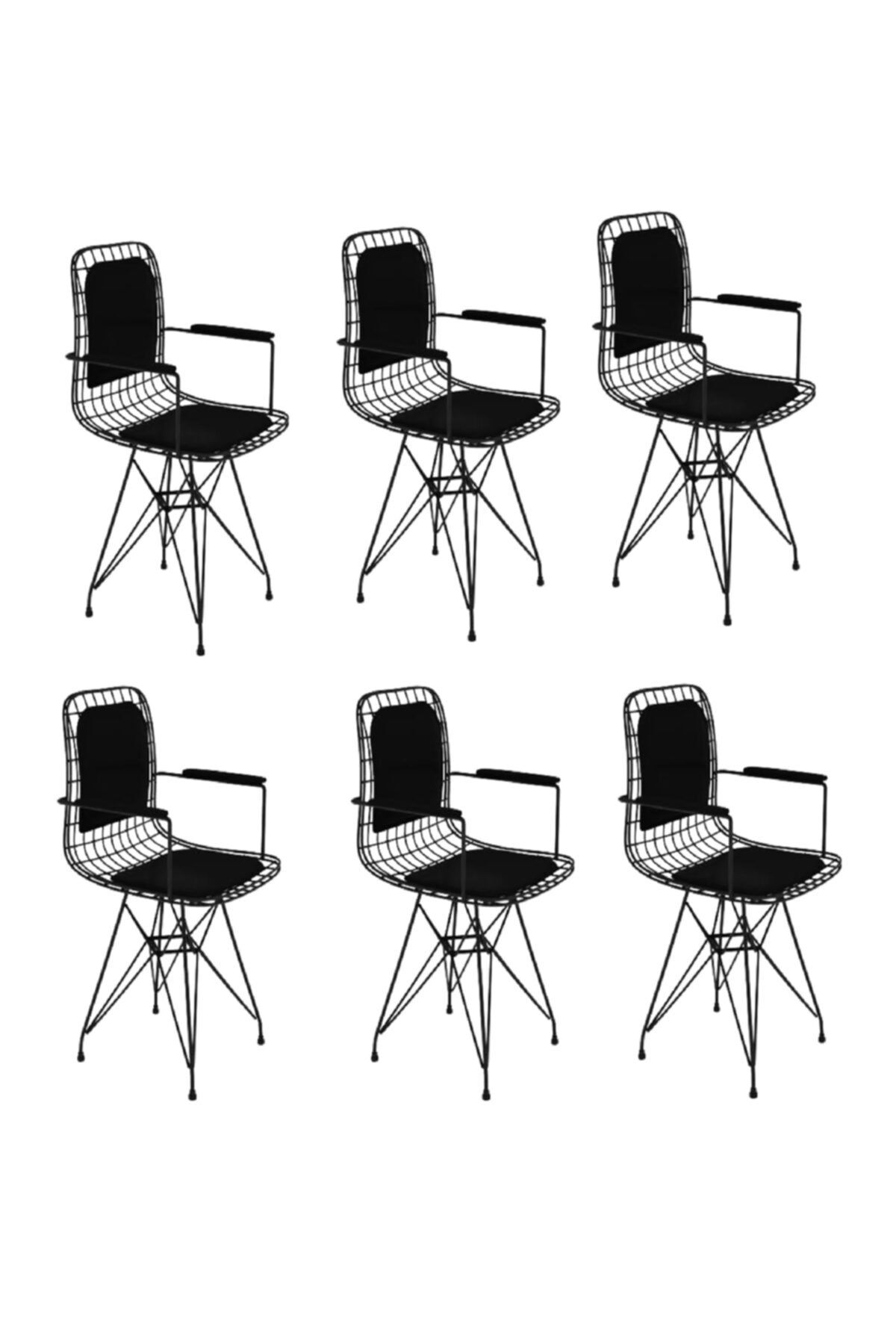 Kenzlife Knsz kafes tel sandalyesi 6 lı mazlum syhsyh kolçaklı sırt minderli ofis cafe bahçe mutfak