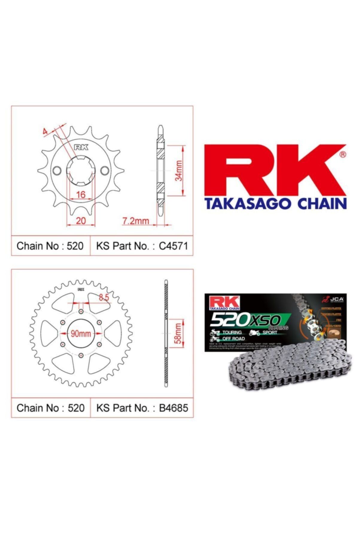 RK Bajaj Pulsar 200 Ns X-ring Zincir Dişli Set 520 Xso 108 L-14/40t(2014-2020)