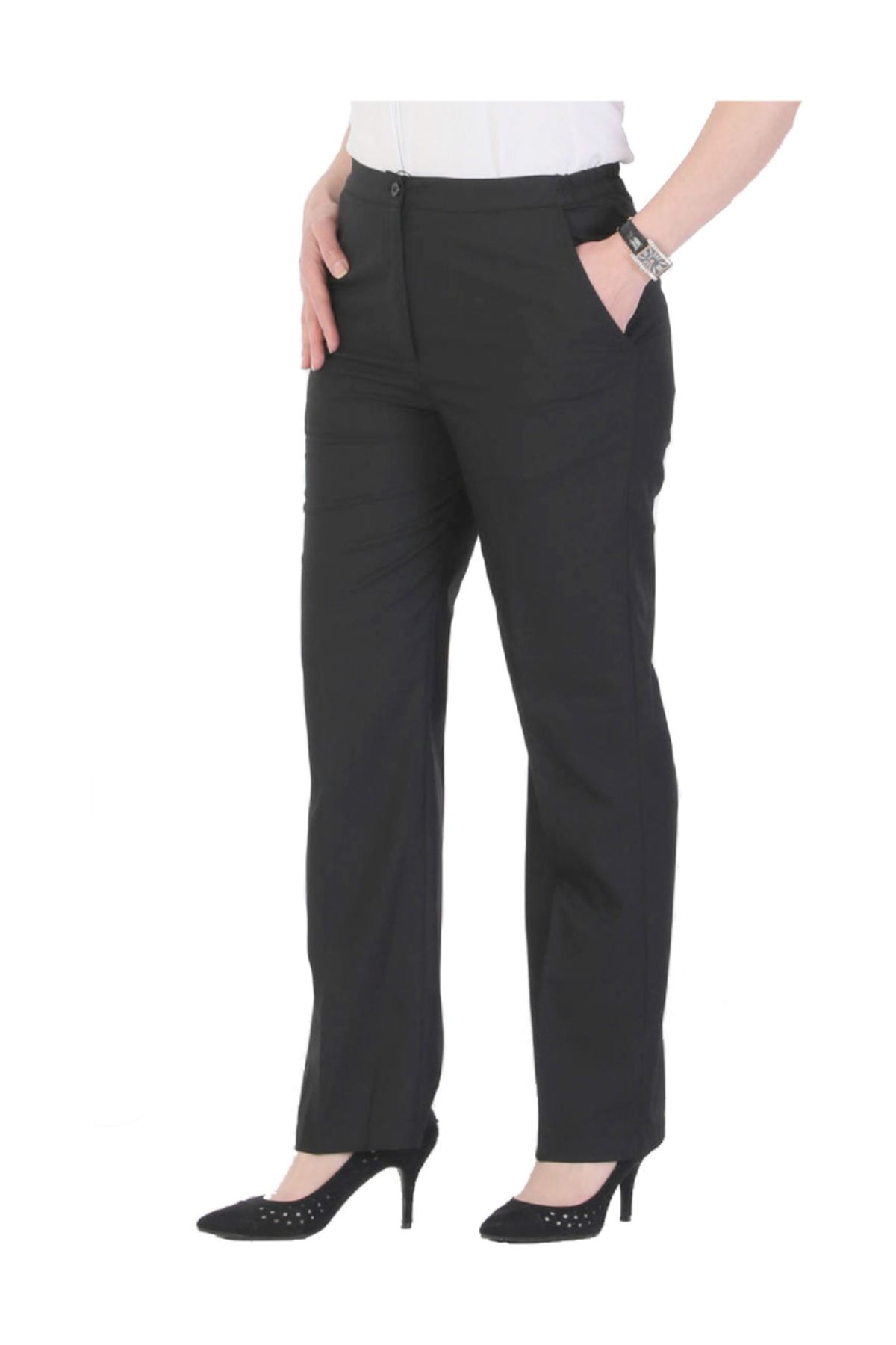 Günay Kadın Siyah Kumaş Yüksek Bel Düz Paça Pantolon Rg1009