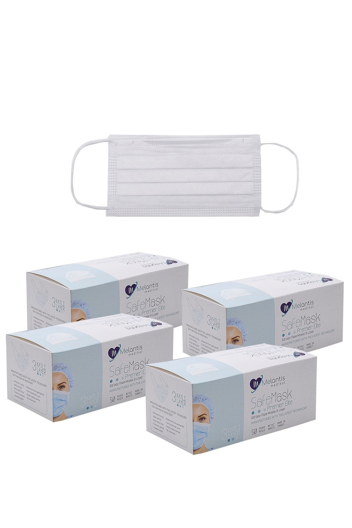 Melantis Medikal Tek Kullanımlık 3 Katlı Telli-meltblownlu Cerrahi Maske 50 Adet X 4 Kutu Beyaz