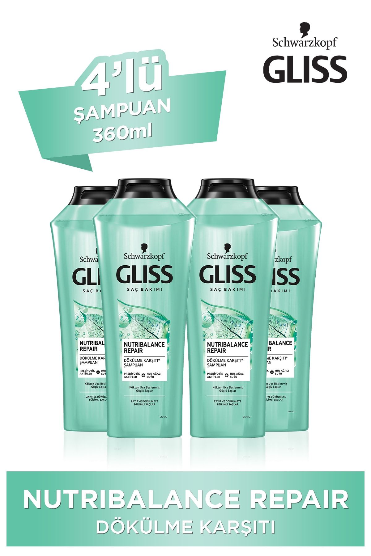 Gliss Nutribalance Repair Saç Dökülmesi Karşıtı Şampuan 360 ml 4'lü