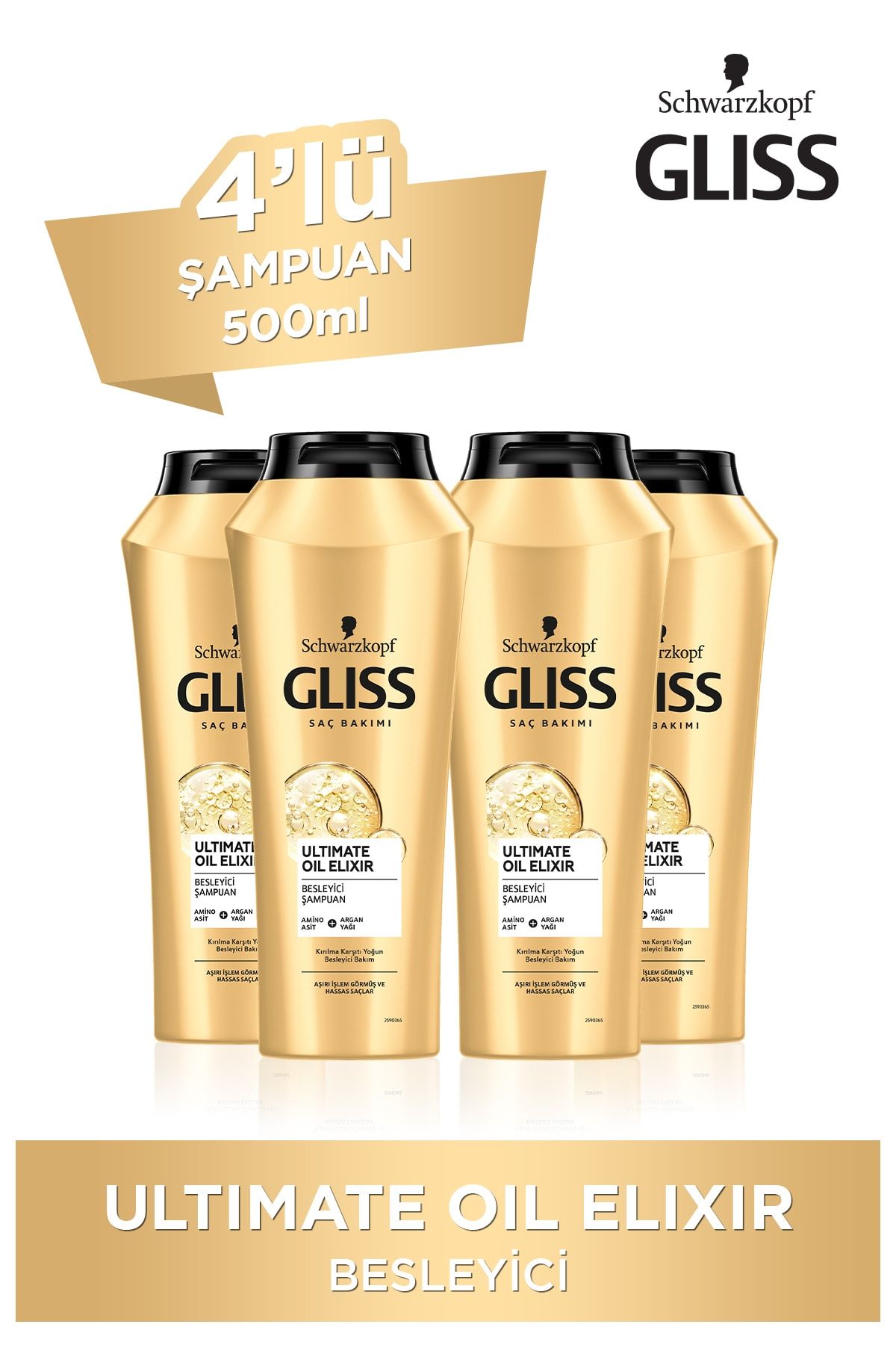 Gliss Ultimate Oil Elixir Besleyici Şampuan - Aminoasit Ve Argan Yağı Ile 500 ml X 4 Adet