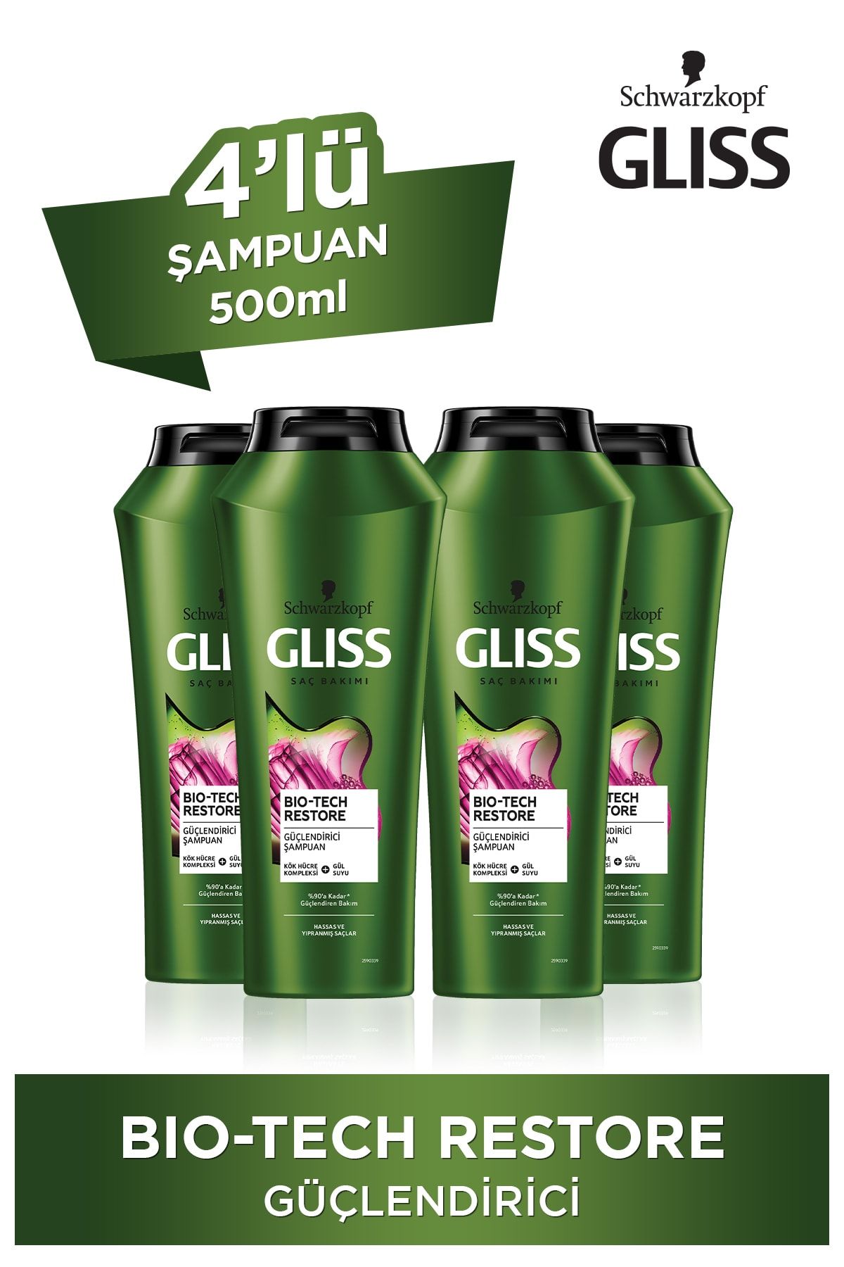 Gliss Bio-tech Restore Güçlendirici Şampuan - Kök Hücre Kompleksi Ve Gül Suyu Ile 500 ml X 4 Adet
