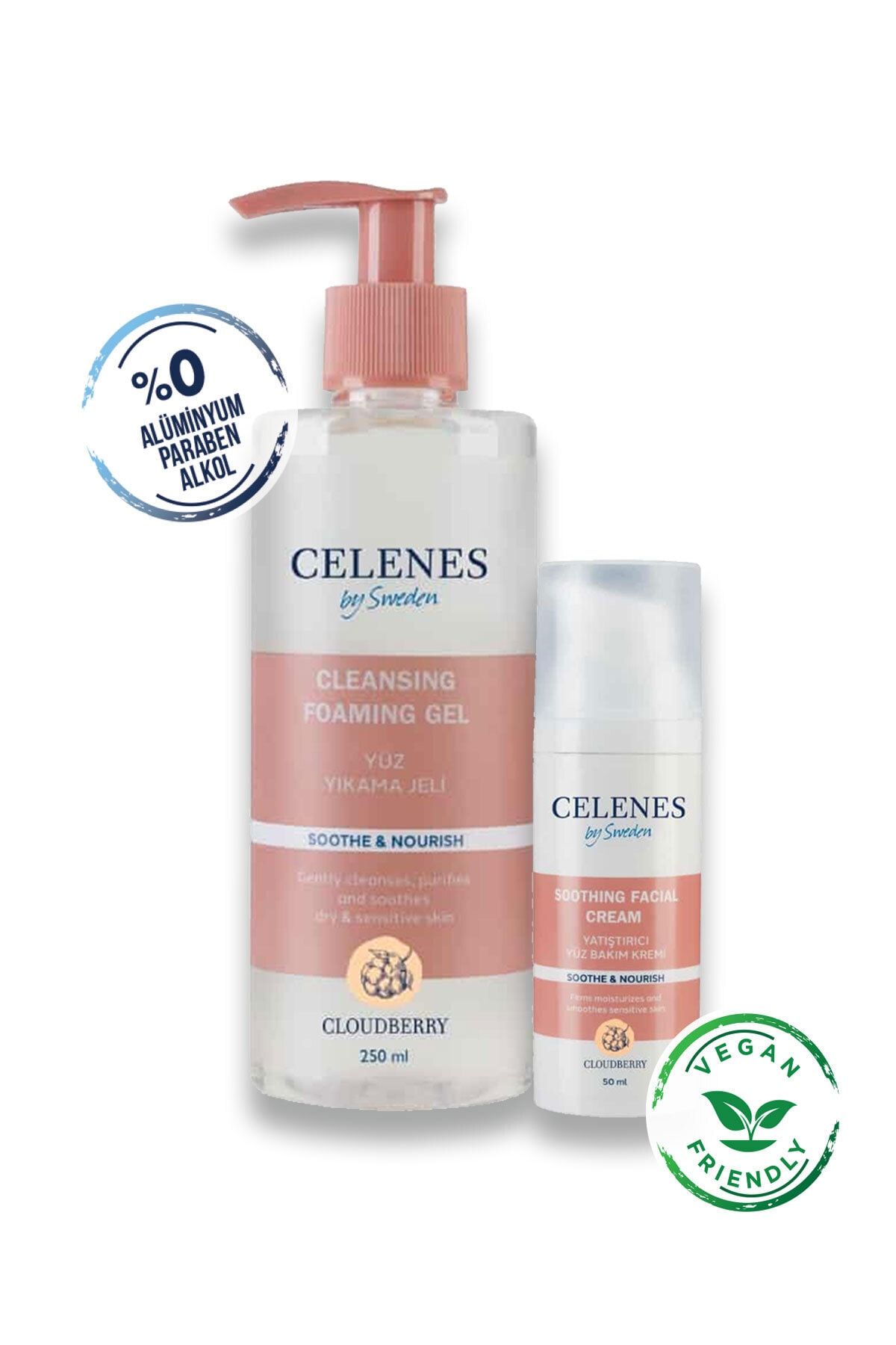 Celenes by Sweden Cloudberry Yüz Temizleme Ve Bakım Seti Ikisi Bir Arada Kuru Ve Hassas Ciltler 250 ml &#43; 50 ml