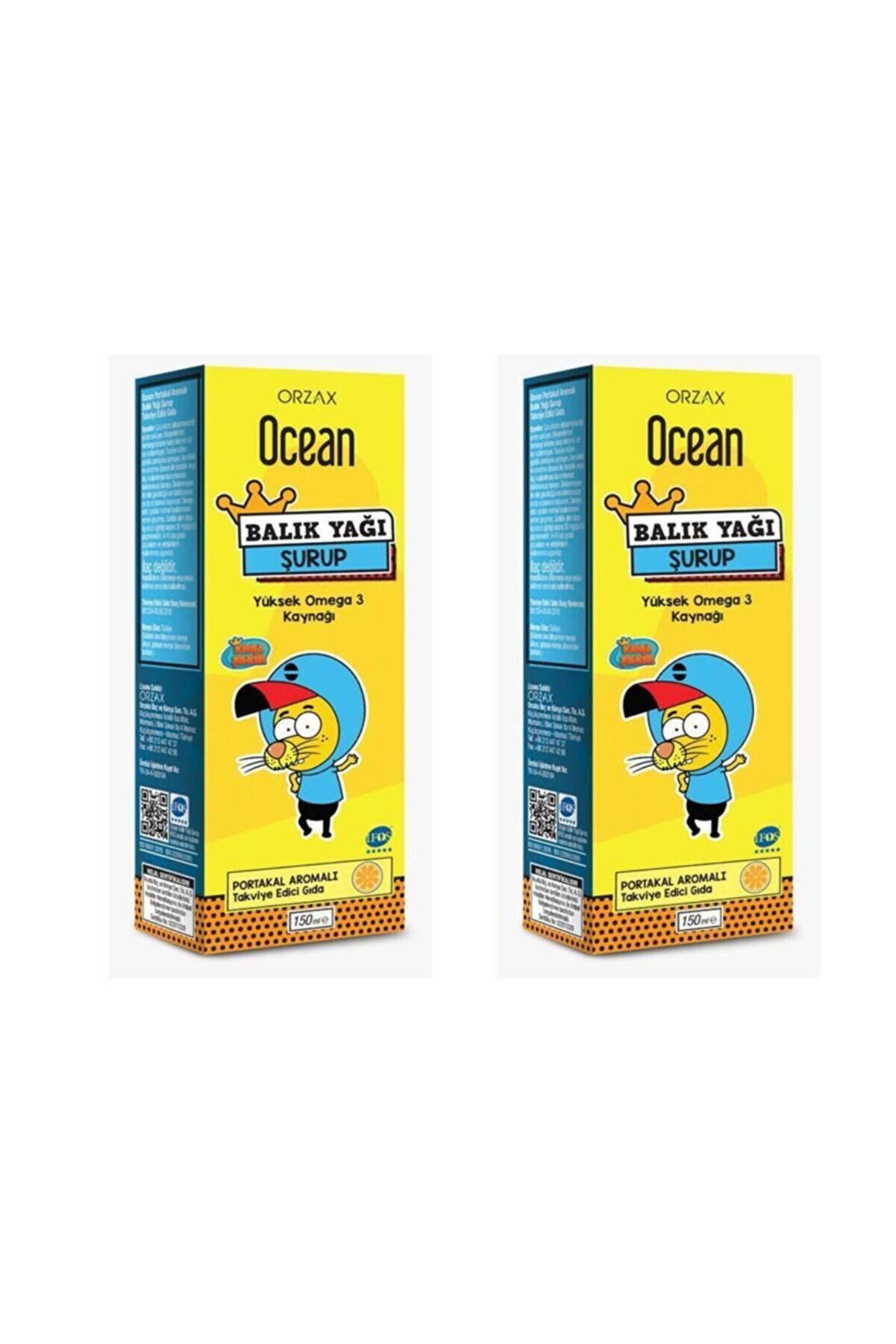 Ocean Omega 3 Portakal Aromalı Balık Yağı Şurubu 150 ml 2'li Paket
