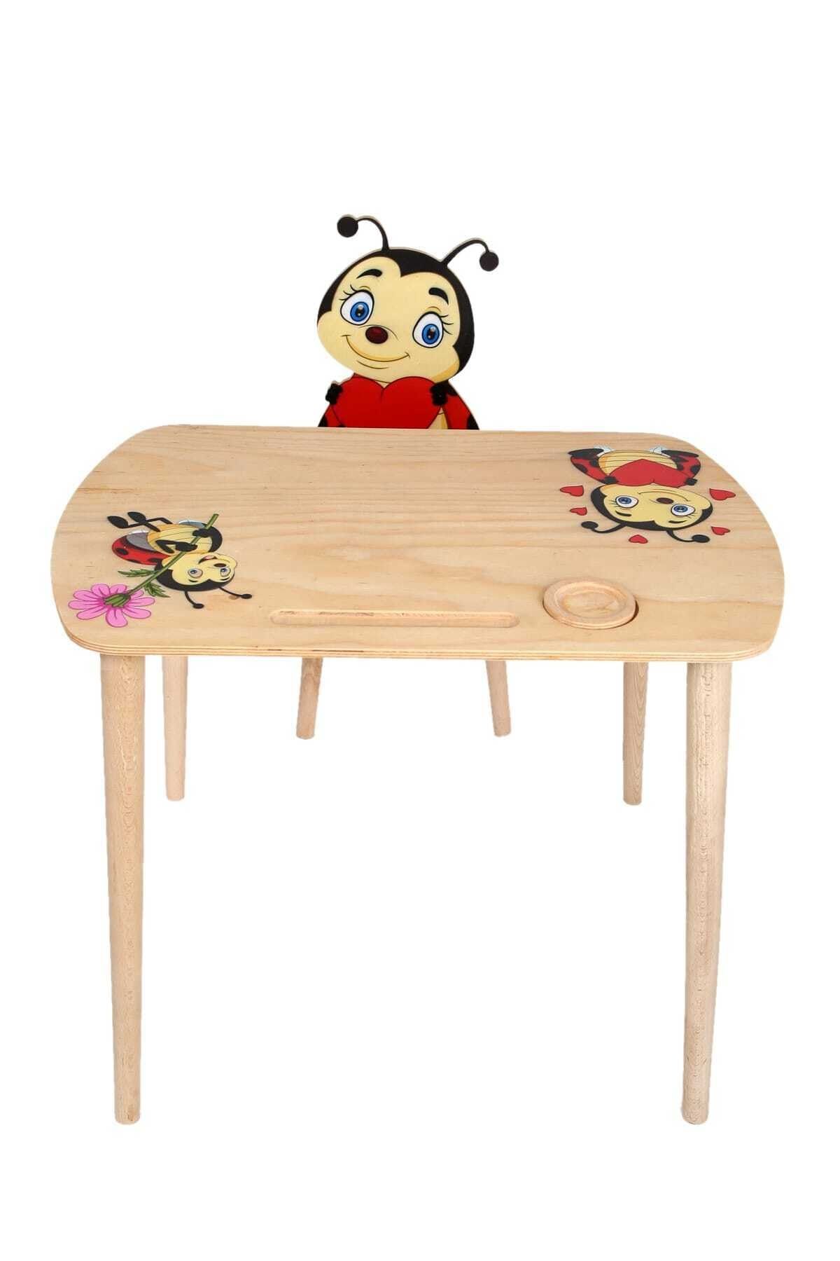 Artahşap Ahşap Uğur Böceği Çocuk Masa Sandalye Takımı Aktivite Eğlence Masası