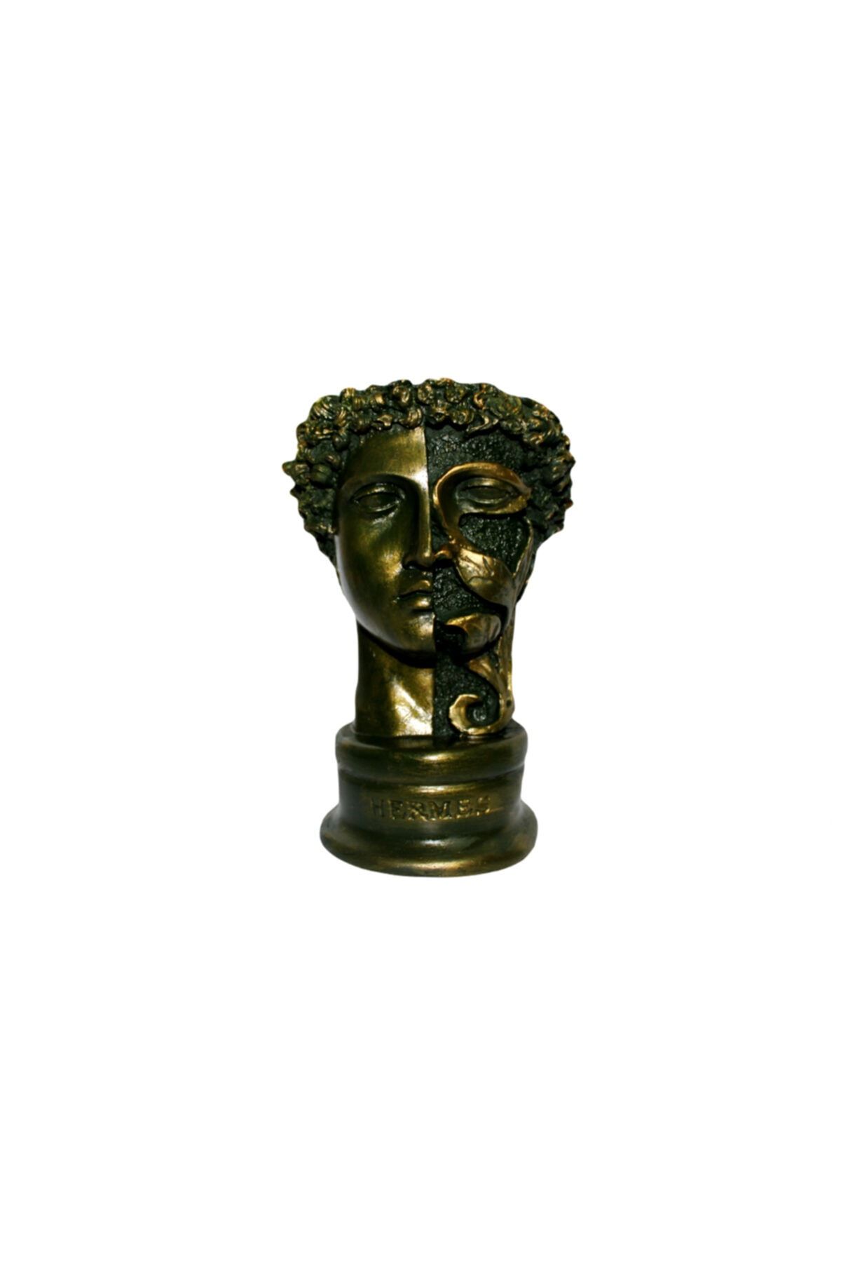 Kayra Hobi Hermes Yeşil Gold Eskitme Büst Dekoratif Heykel Biblo Saksı