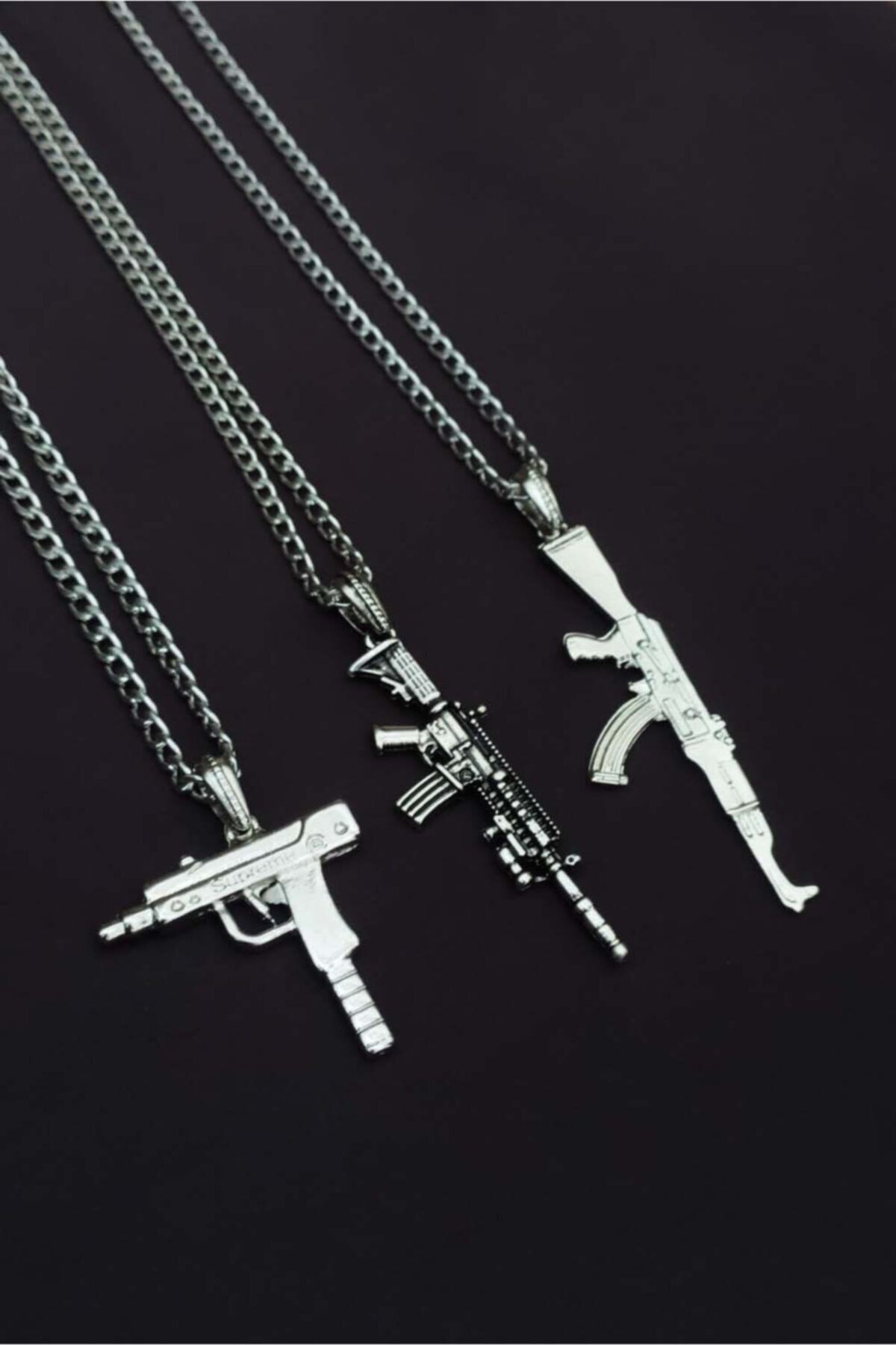 The Collection 3'lü Silah Keleş Uzi M4 Erkek Kolye Seti