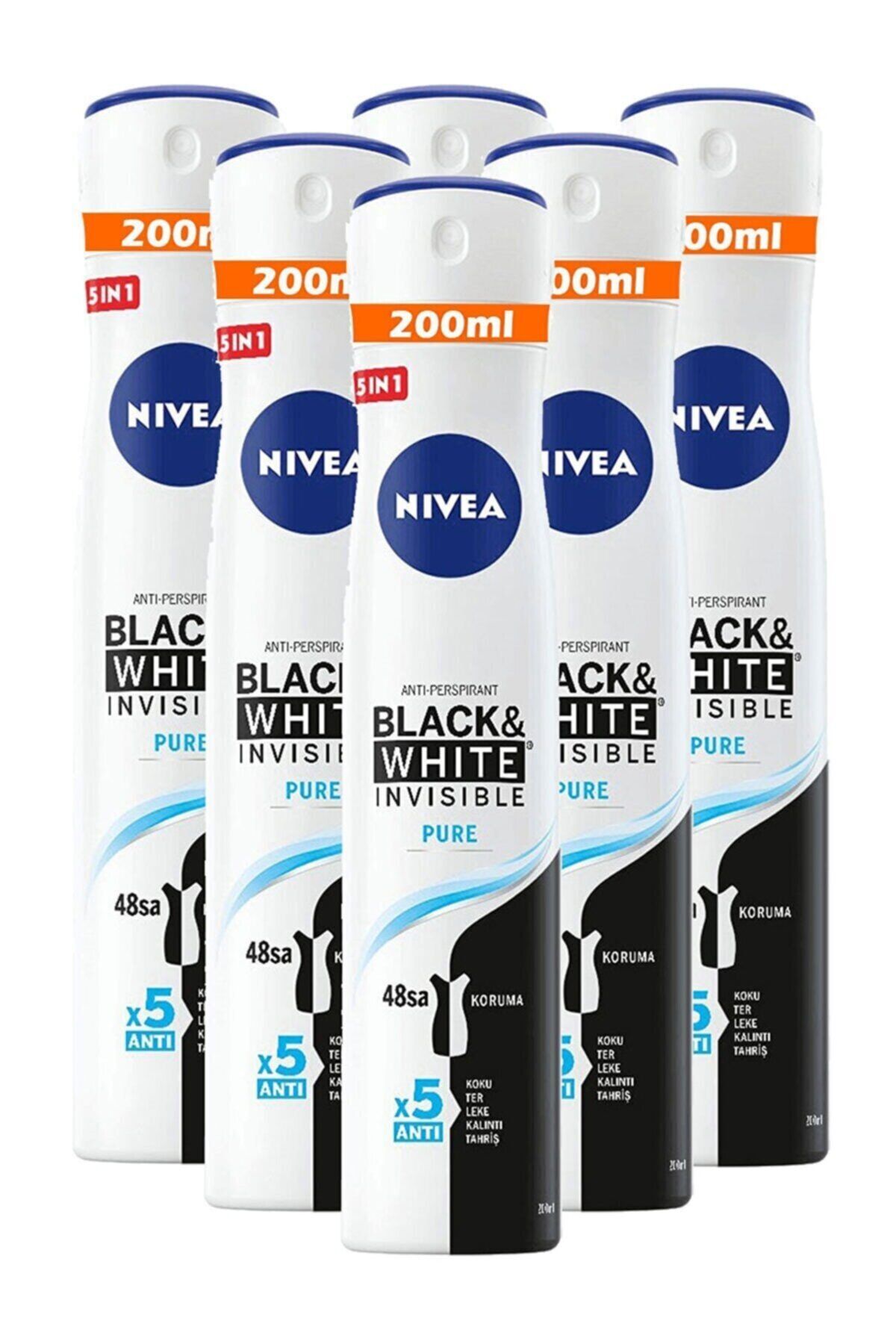 NIVEA Kadın Black White Invisible Pure Deodorant 200ml 6'lı Paket