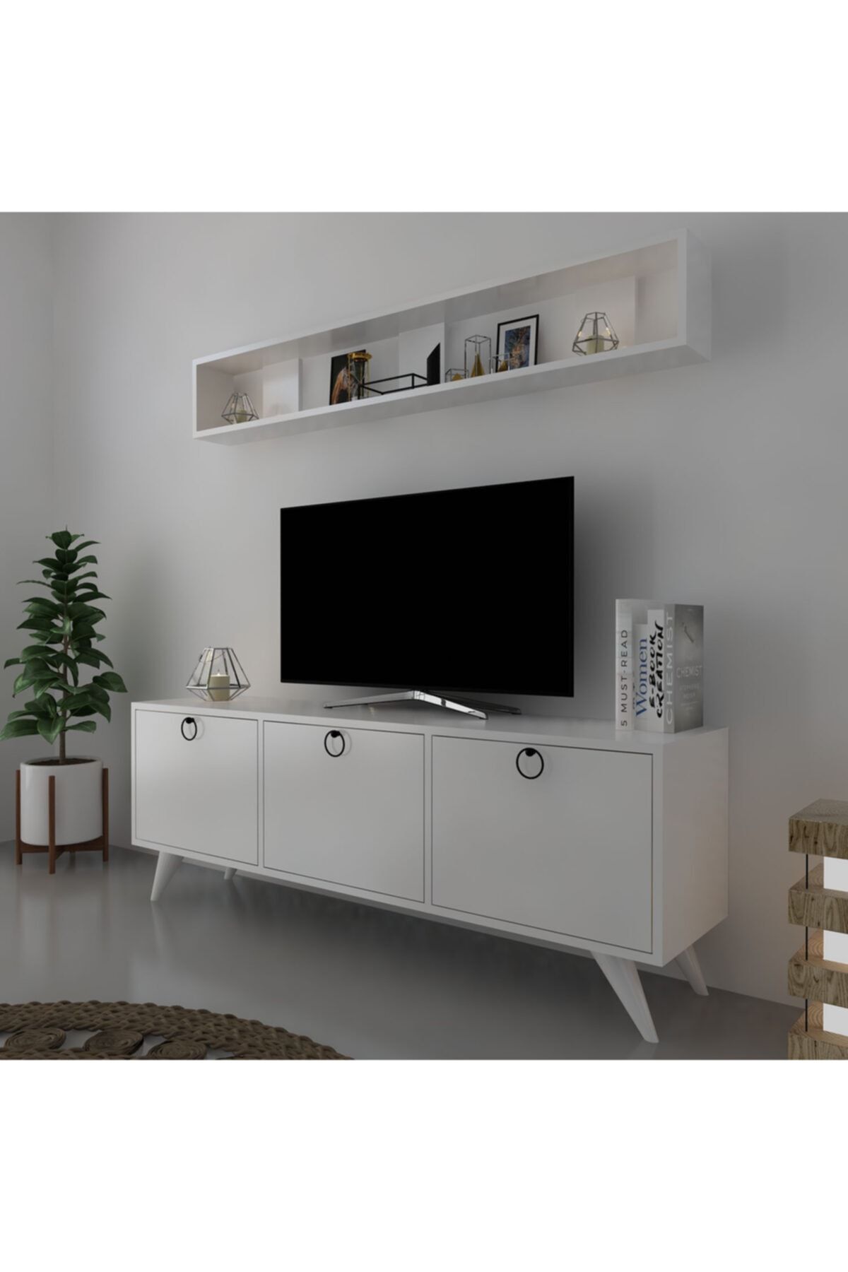 Myniture Home & Living Icon Raflı Tv Ünitesi Q3029-1 Kulplu Dolaplı Modern Tv Sehpası