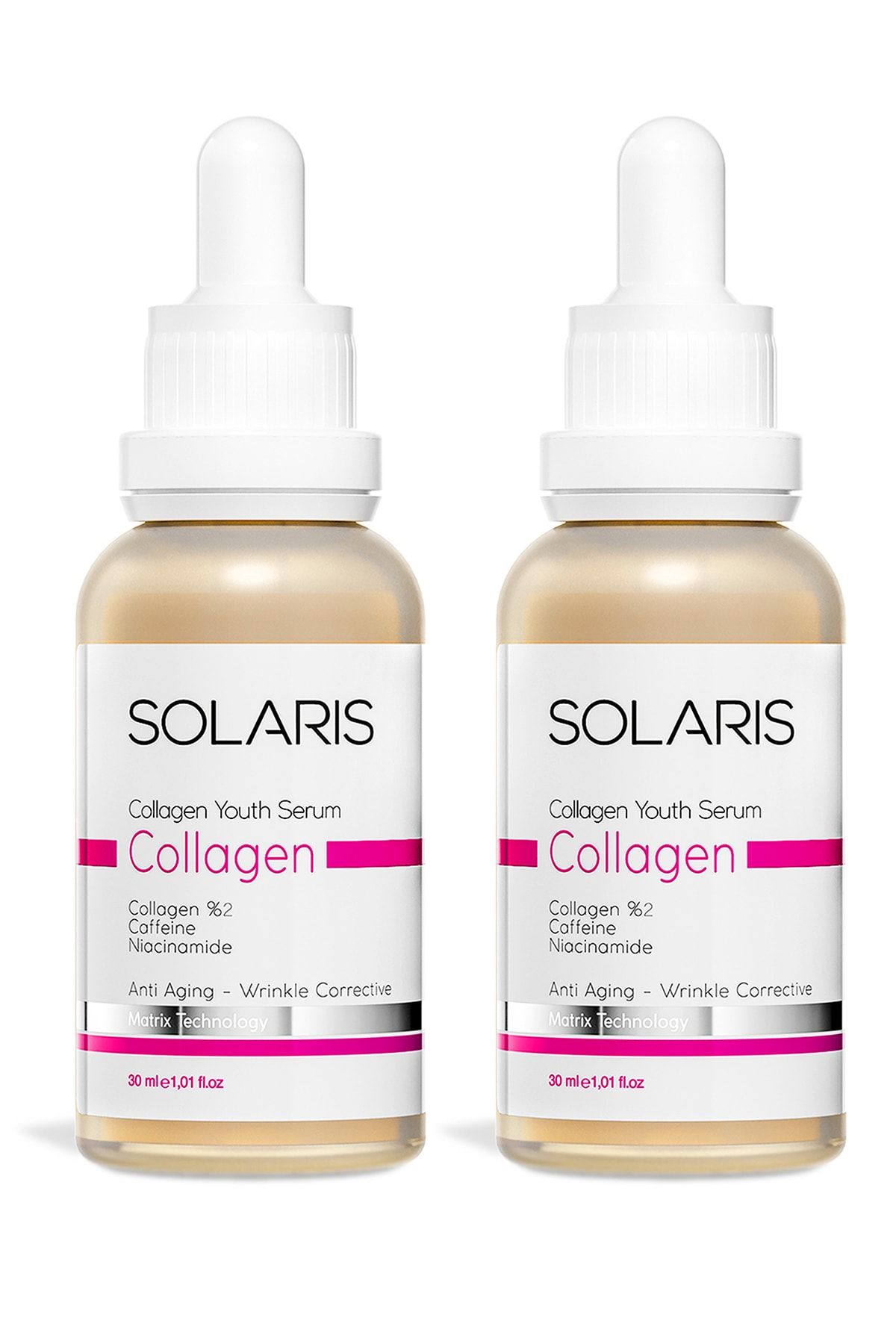 SOLARIS Yaşlanma Karşıtı Kolajen Cilt Serumu 30 ml x 2 Adet (2% Collagen Niacinamide ve Caffeine)
