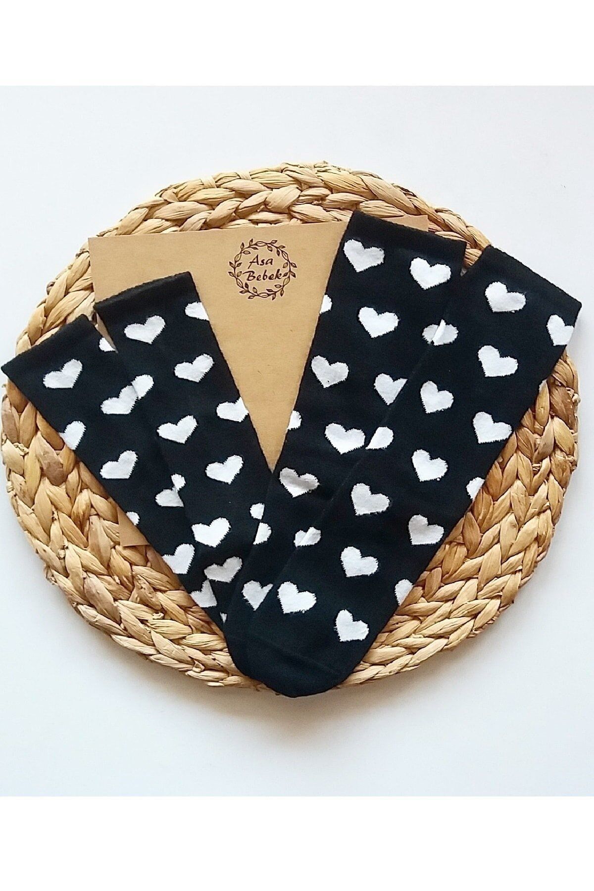Asa Bebek Çocuk Anne Kız Beyaz Kalp Desenli Çorap Kombini Anne Kız Takımları