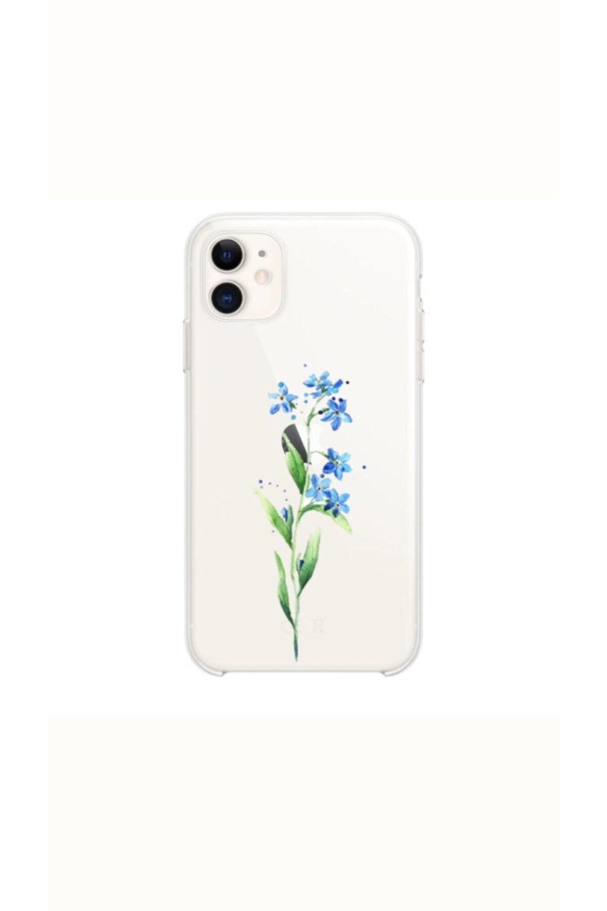 mooodcase Iphone 11 Mavi Sümbül Desenli Şeffaf Telefon Kılıf