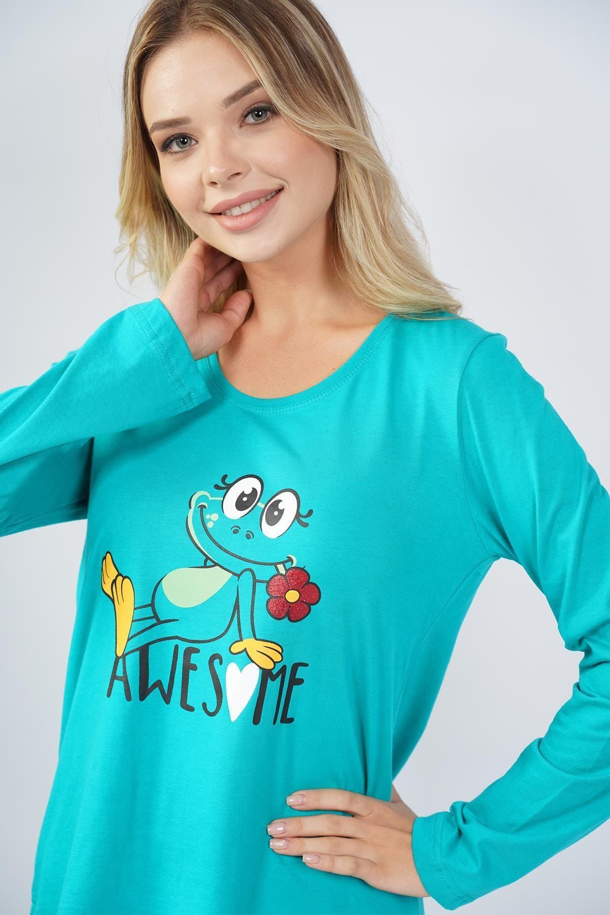 Espuar Kadın Kurbağa Desenli Pijama Takımı