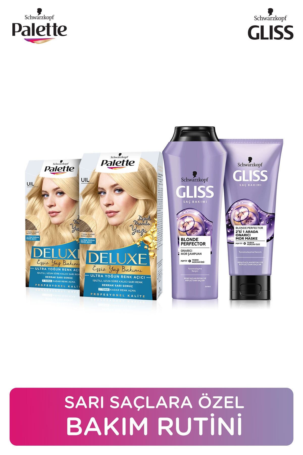 Gliss Uıl Ultra Yoğun Renk Açıcıx2adet+blonde Perfector Mor Şampuan 250ml+blonde Perfector Mor Maske 200ml
