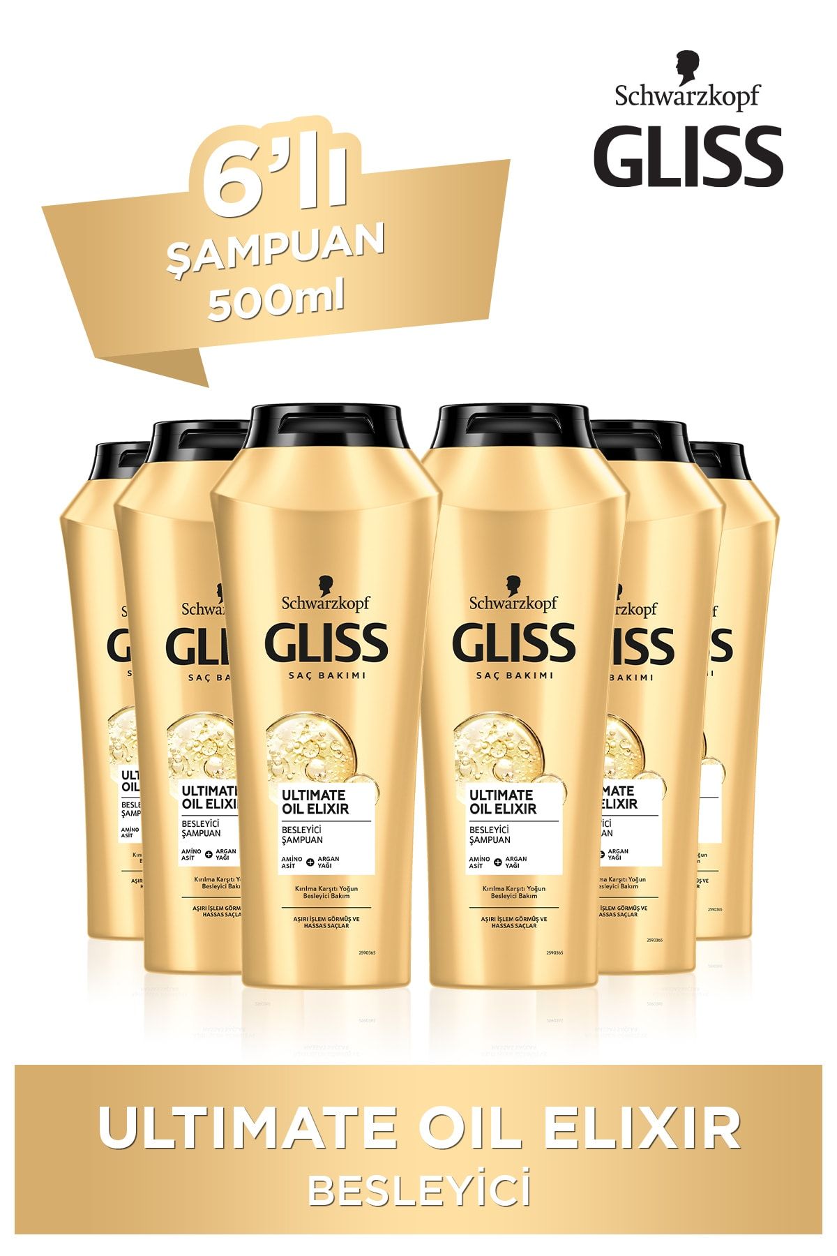 Gliss Gliss Ultimate Oil Elixir Besleyici Şampuan - Aminoasit Ve Argan Yağı Ile 500 ml X 6 Adet