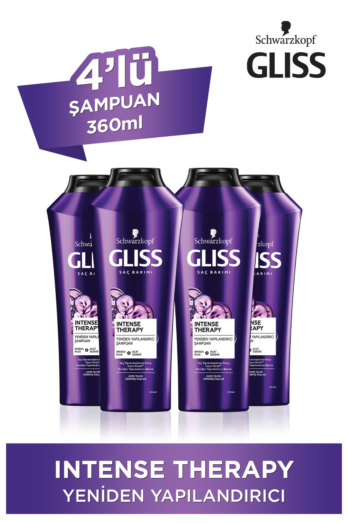 Gliss Intense Therapy Yeniden Yapılandırıcı Şampuan - Omega Plex Ve Acai Üzümü Ile 360 ml X 4 Adet