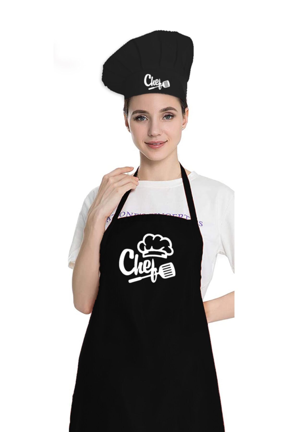 hediyekolisi Siyah Chef Aşçı Şapkalı Mutfak Önlüğü