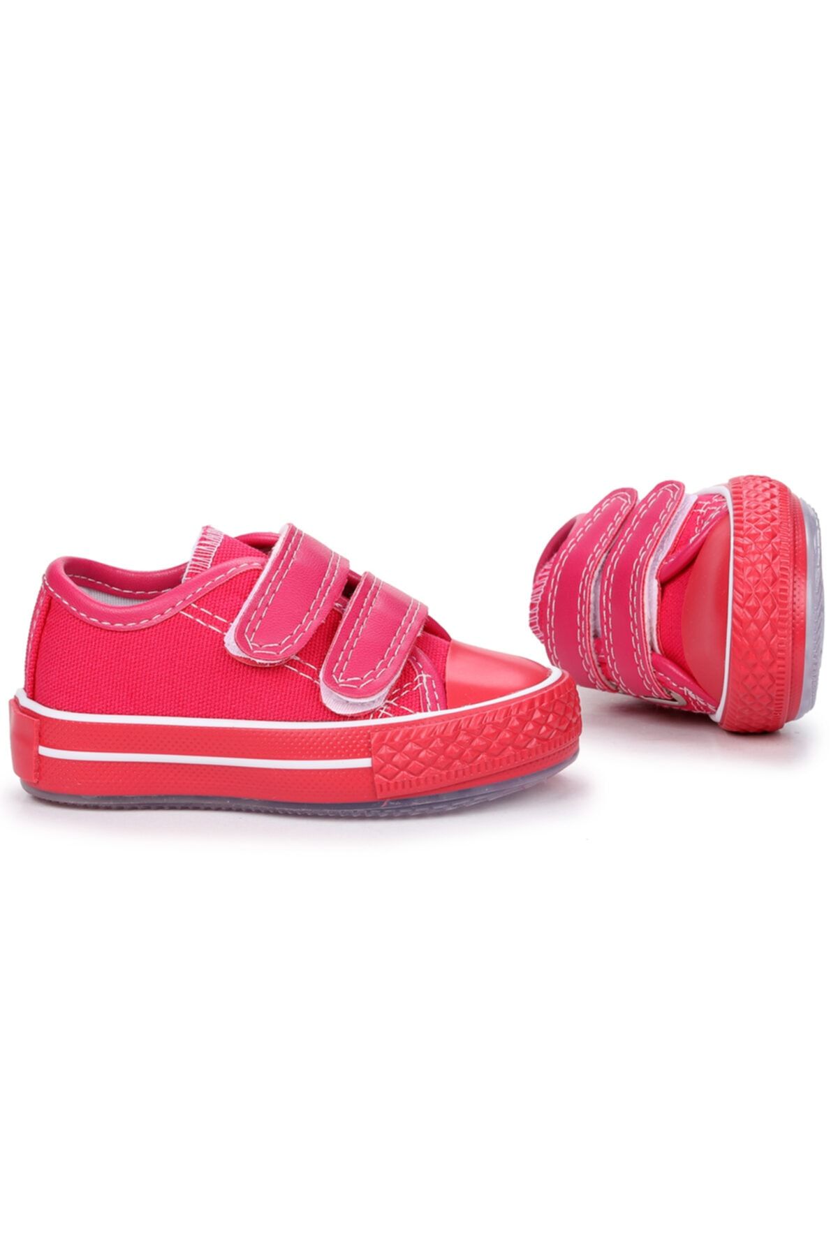 Kiko Kids Pembe - Alf 133 Renkli Sargı Işıklı Kız/erkek Çocuk Keten Spor Ayakkabı