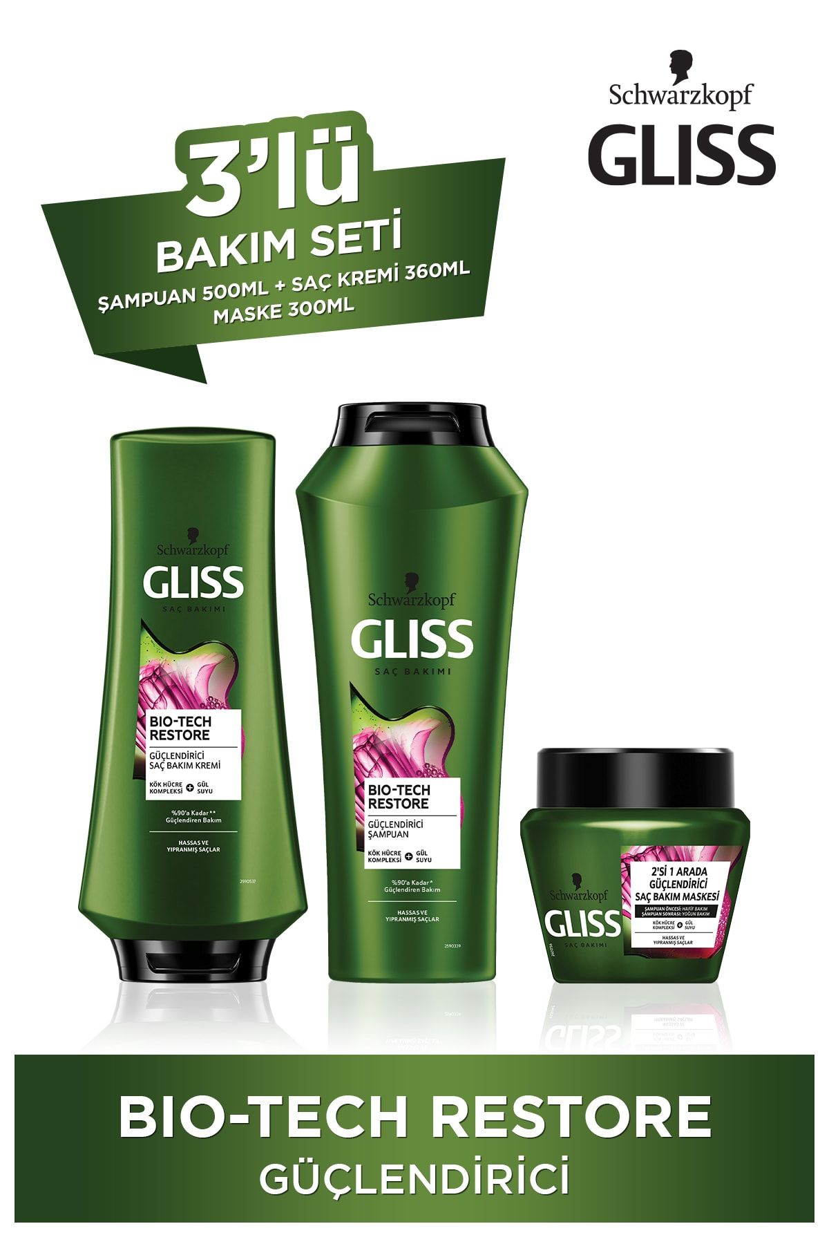 Gliss Bio-Tech Güçlendirici Saç Bakım Seti Şampuan 500 ml ve Saç Kremi 360 ml ve Saç Maskesi 300 ml