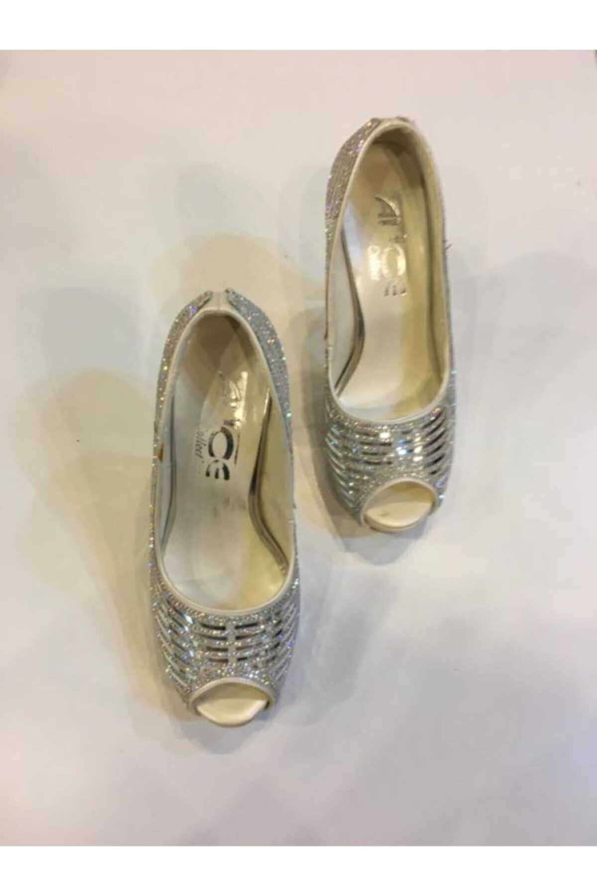 Alice Abiye Ayakkabı Gümüş Çok Taşlı Ince Topuklu Topuk Boyu 11 Cm