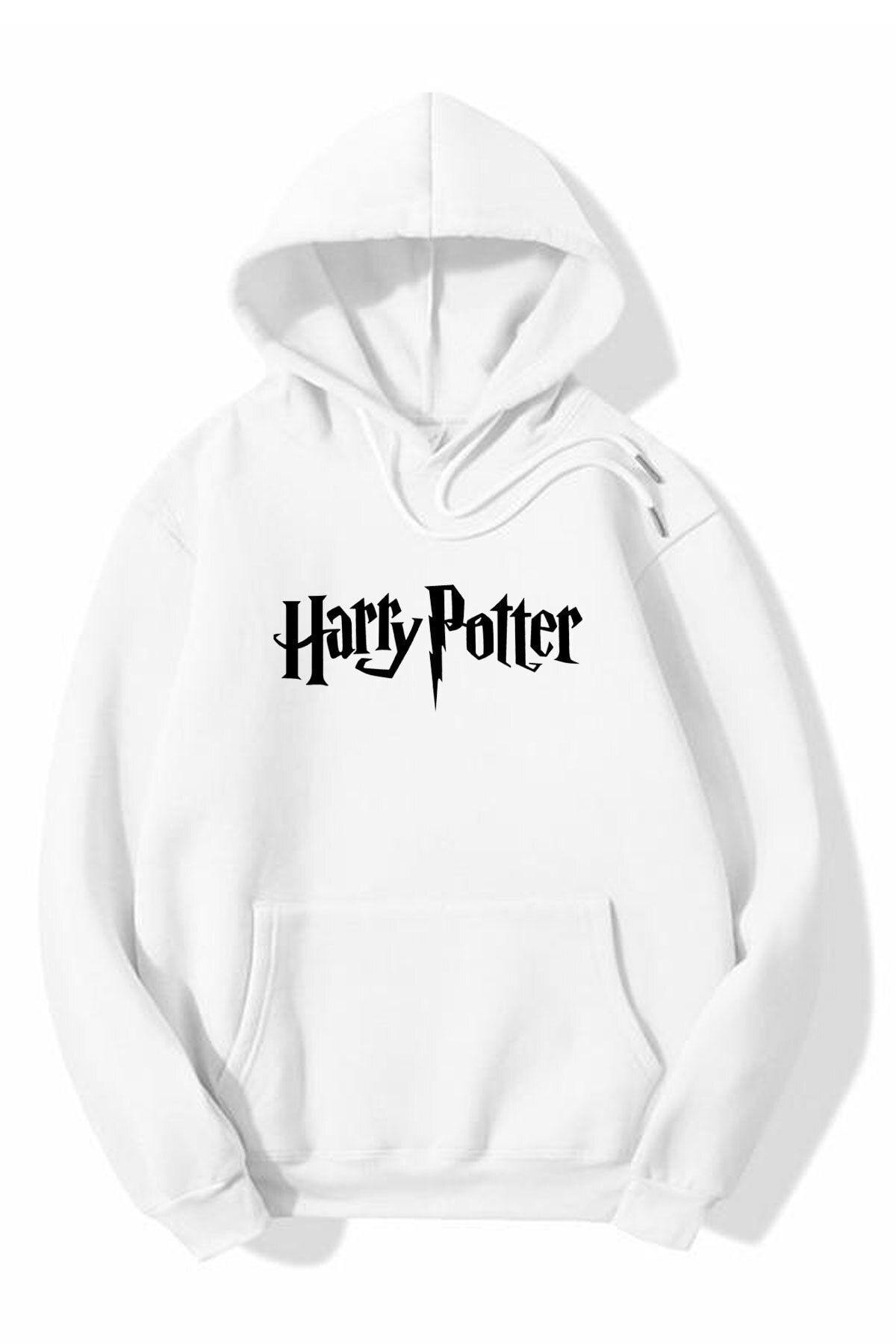 Fumood Oversize Unisex Harry Potter Beyaz Kapüşonlu % 100 Pamuk Sweatshirt