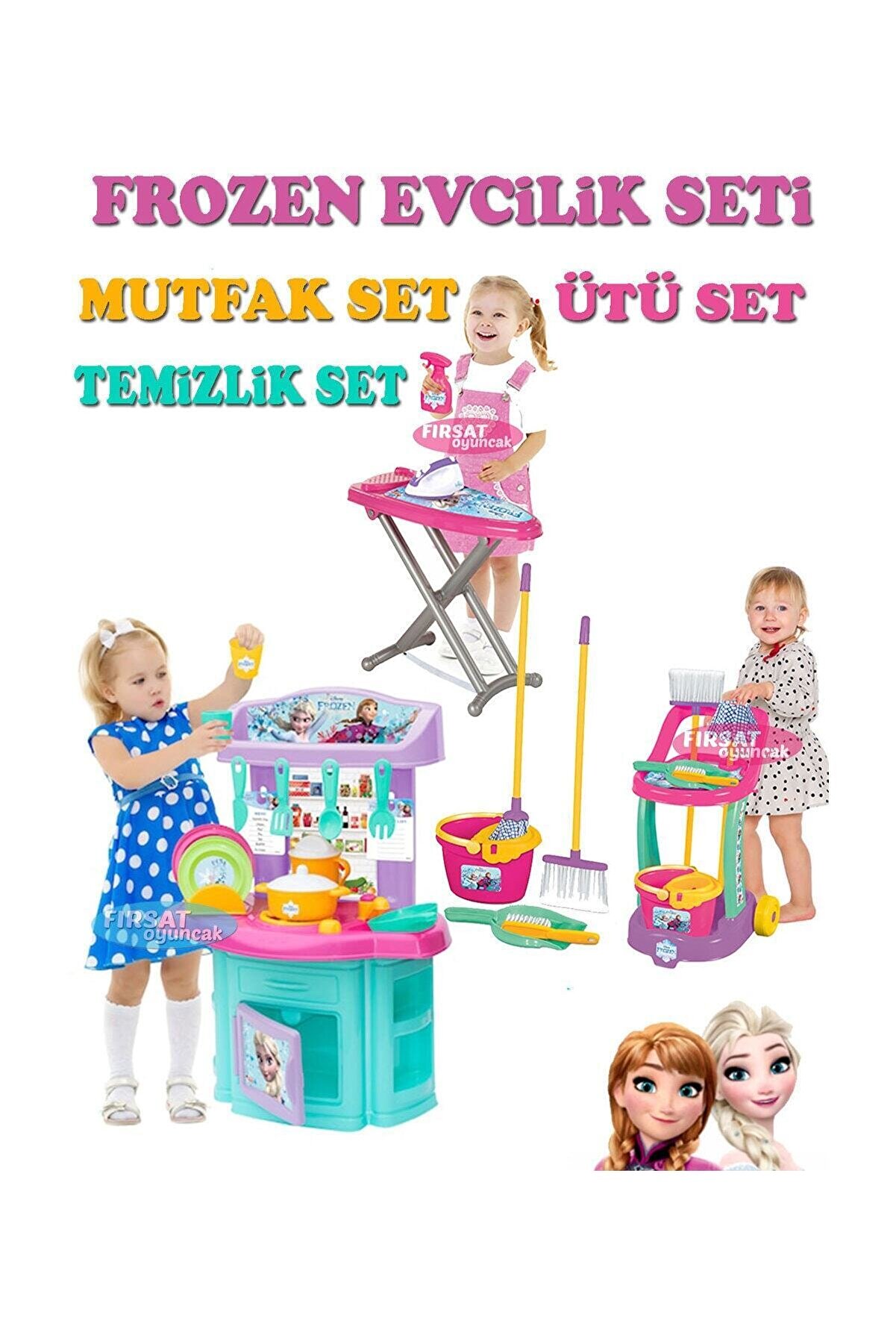 DEDE Toys Frozen Mutfak Ütü Temizlik Set Evcilik Set