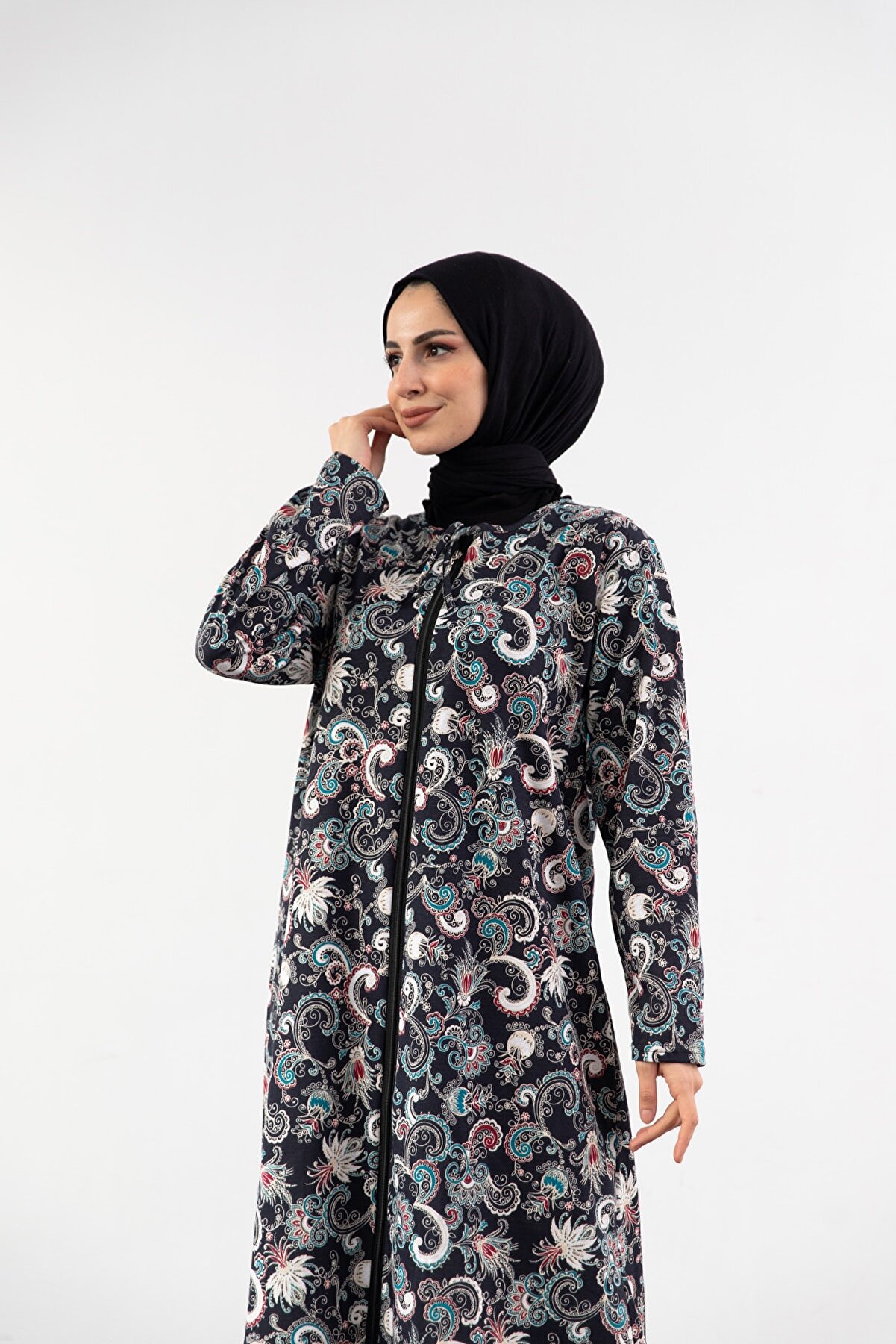 Kutay Collection Fermuarlı Şal Desenli Namaz Elbisesi Sabahlık