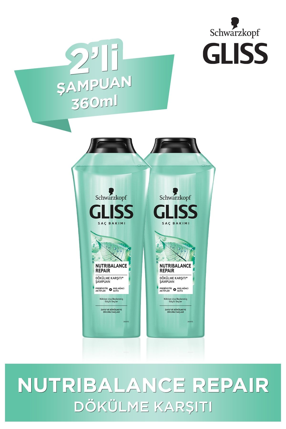 Gliss Nutribalance Repair Saç Dökülmesi Karşıtı Şampuan 360 ml 2'li