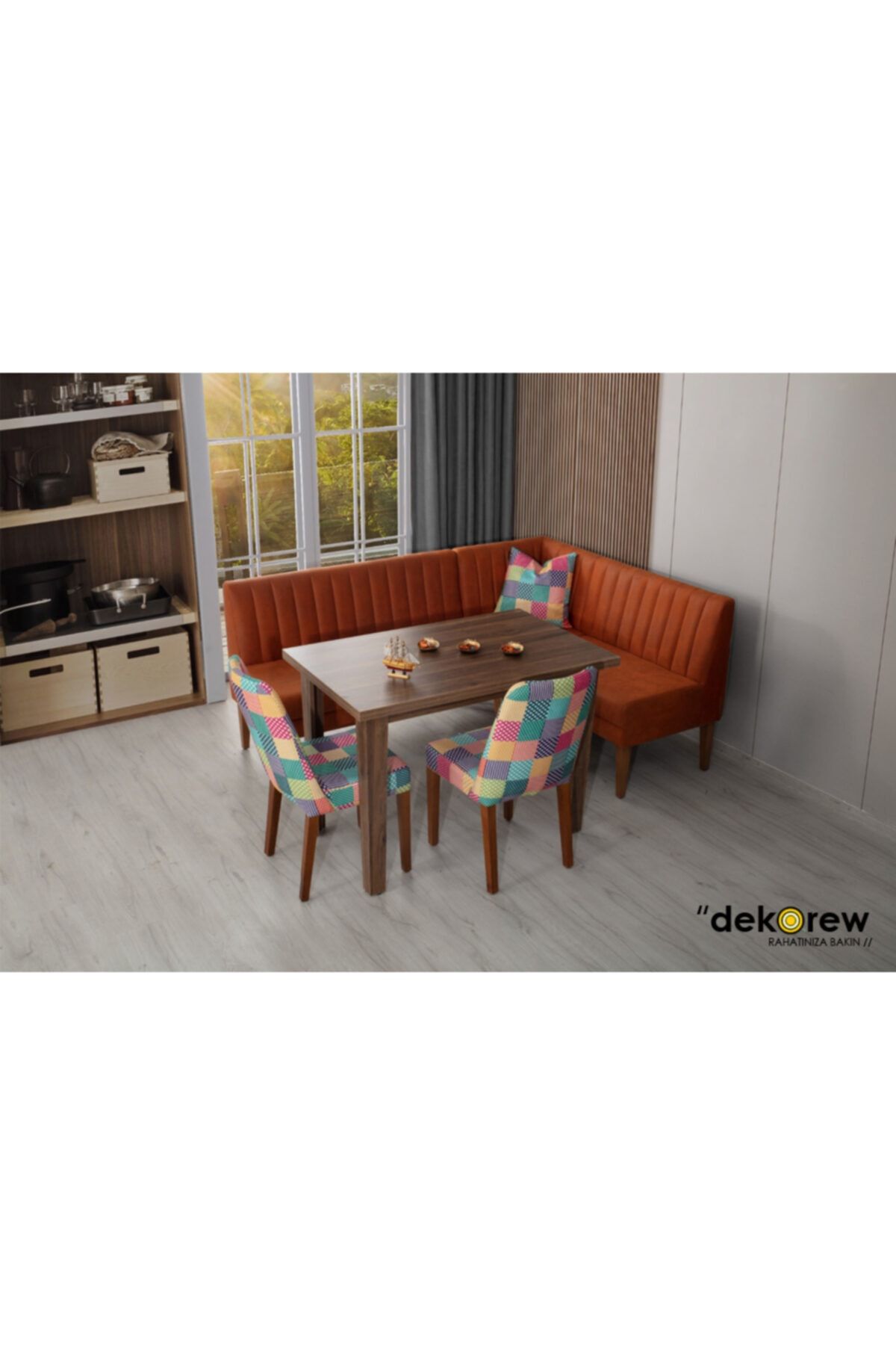 dekorew Loft Mutfak Köşe Masa Sandalye Takımı (ekbank)