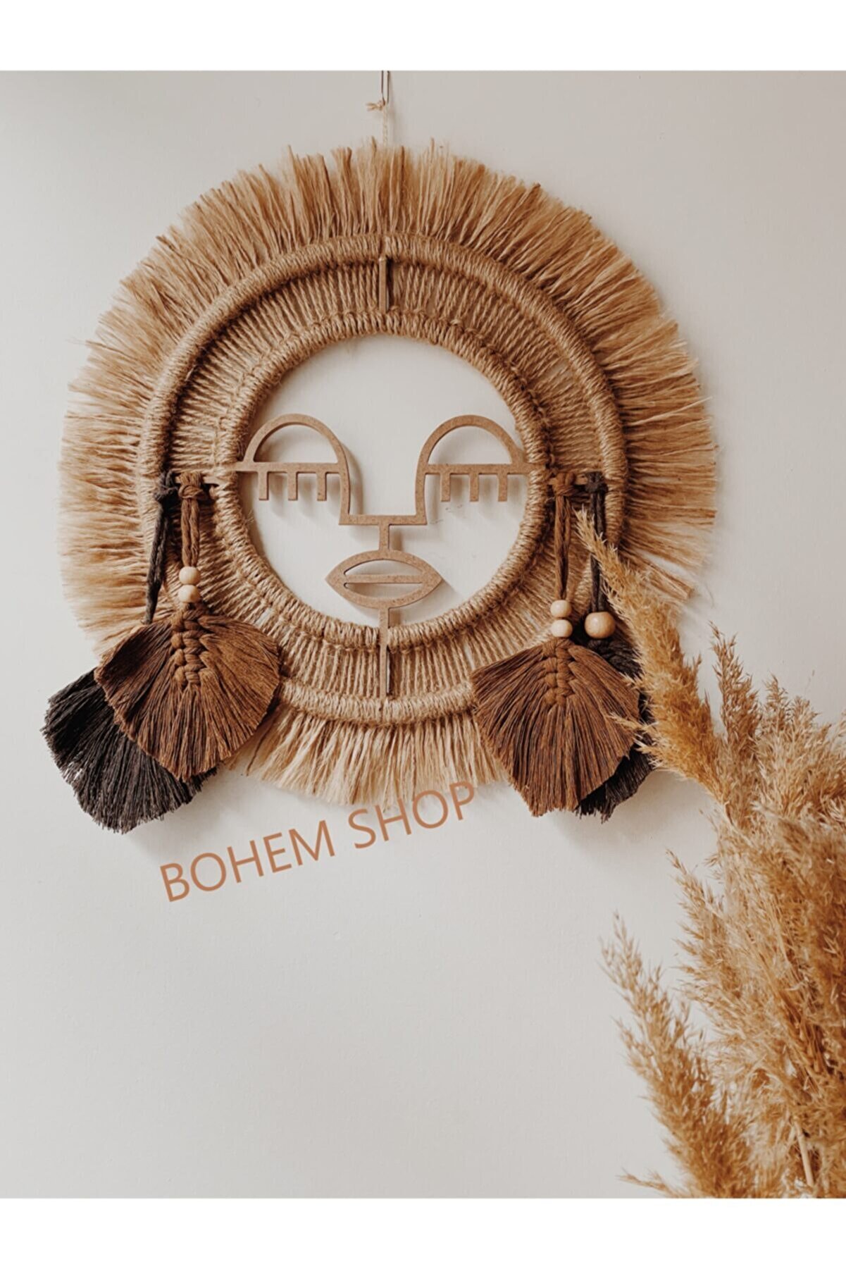 Bohem Shop El Yapımı Kadın Figürlü Etnik-bohem Makrome Yapraklı Duvar Süsü Duvar Dekoru - Bohemshop.com