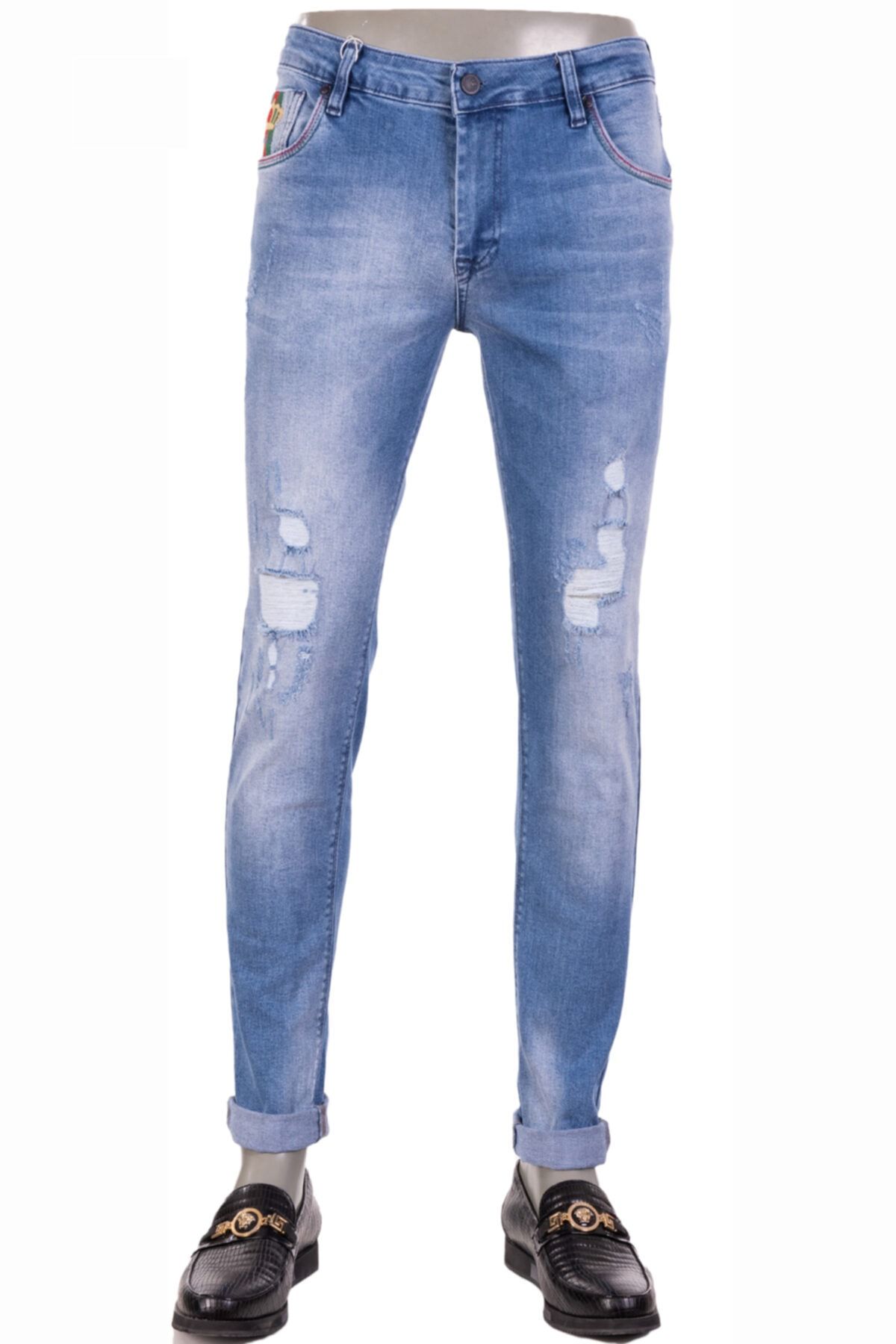Mondo Mavi Taşlanmış Yırtık Detaylı Jeans