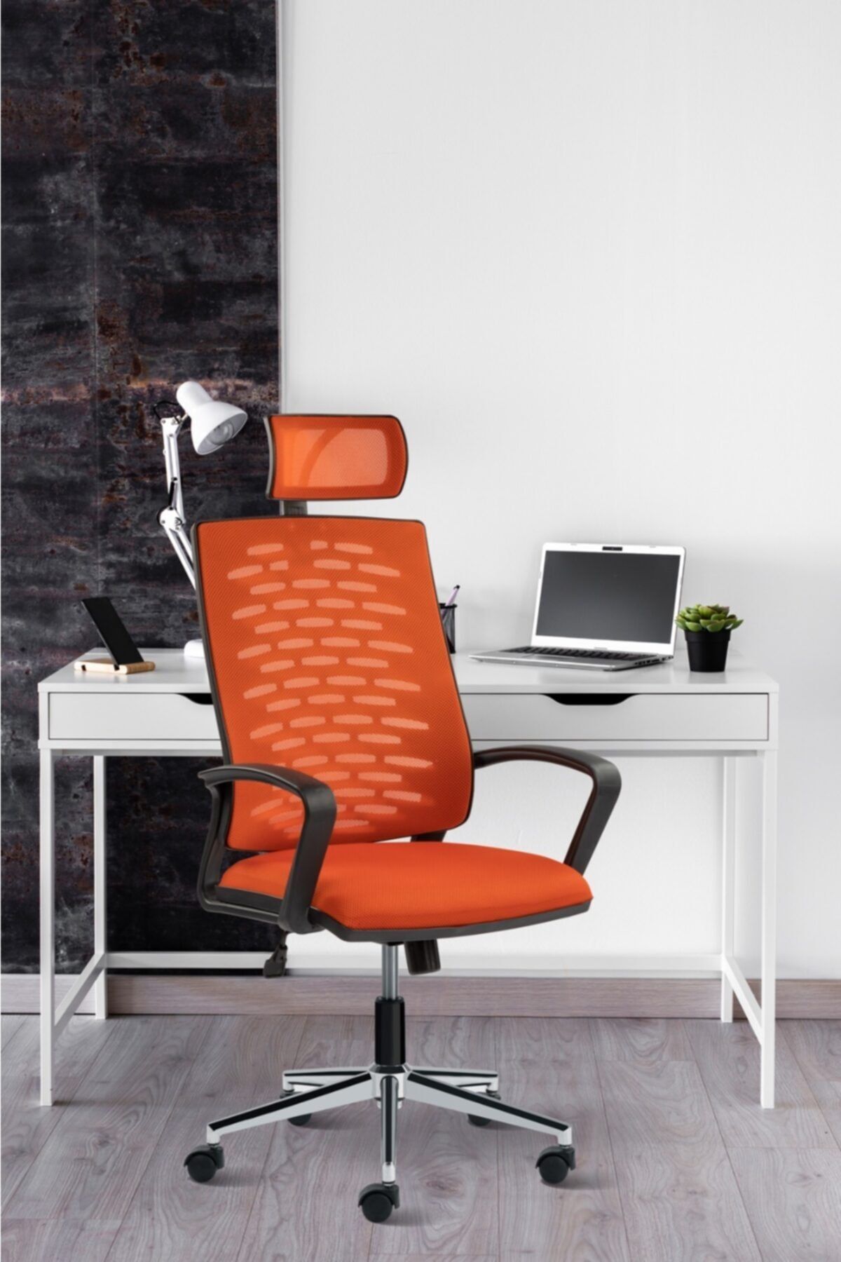 SERS MOBİLYA Panorama Yönetici Ofis Çalışma Sandalyesi-turuncu Krom Ayak Başlıklı
